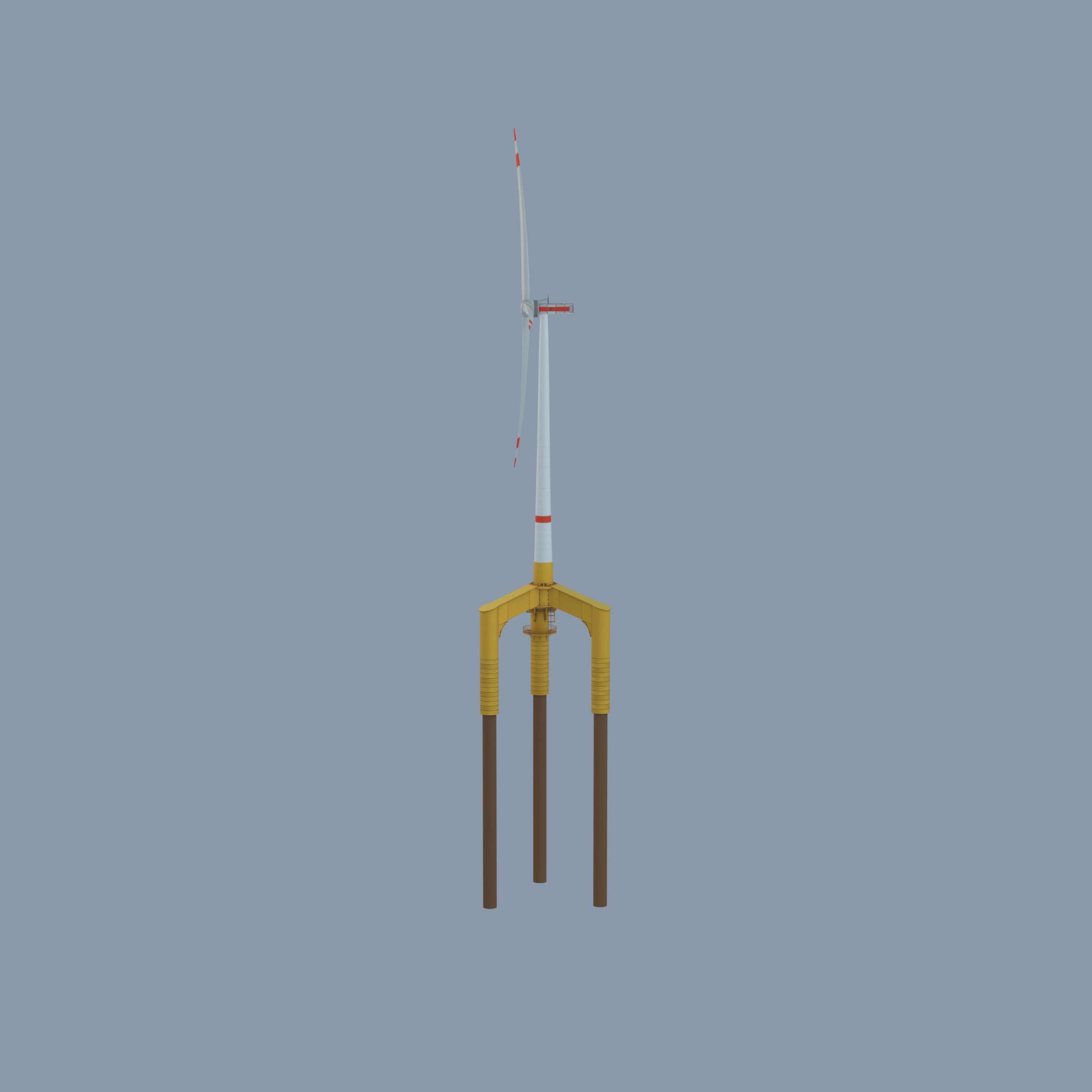 Wind turbine with Offshore Foundation E1 H-132 RD 172m animation Low-poly 3D model_24