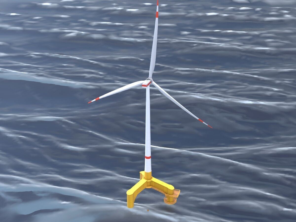 Wind turbine with Offshore Foundation E1 H-132 RD 172m animation Low-poly 3D model_19