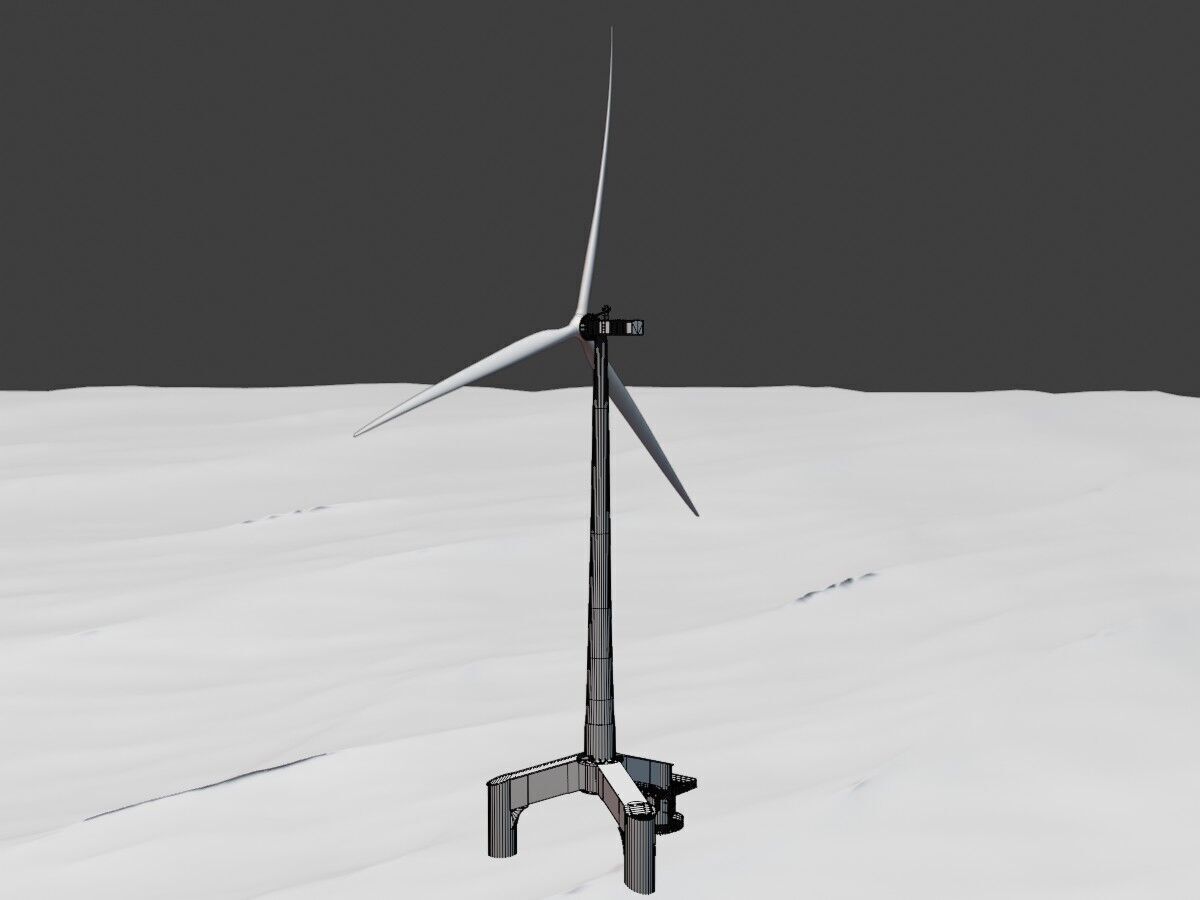 Wind turbine with Offshore Foundation E1 H-132 RD 172m animation Low-poly 3D model_10