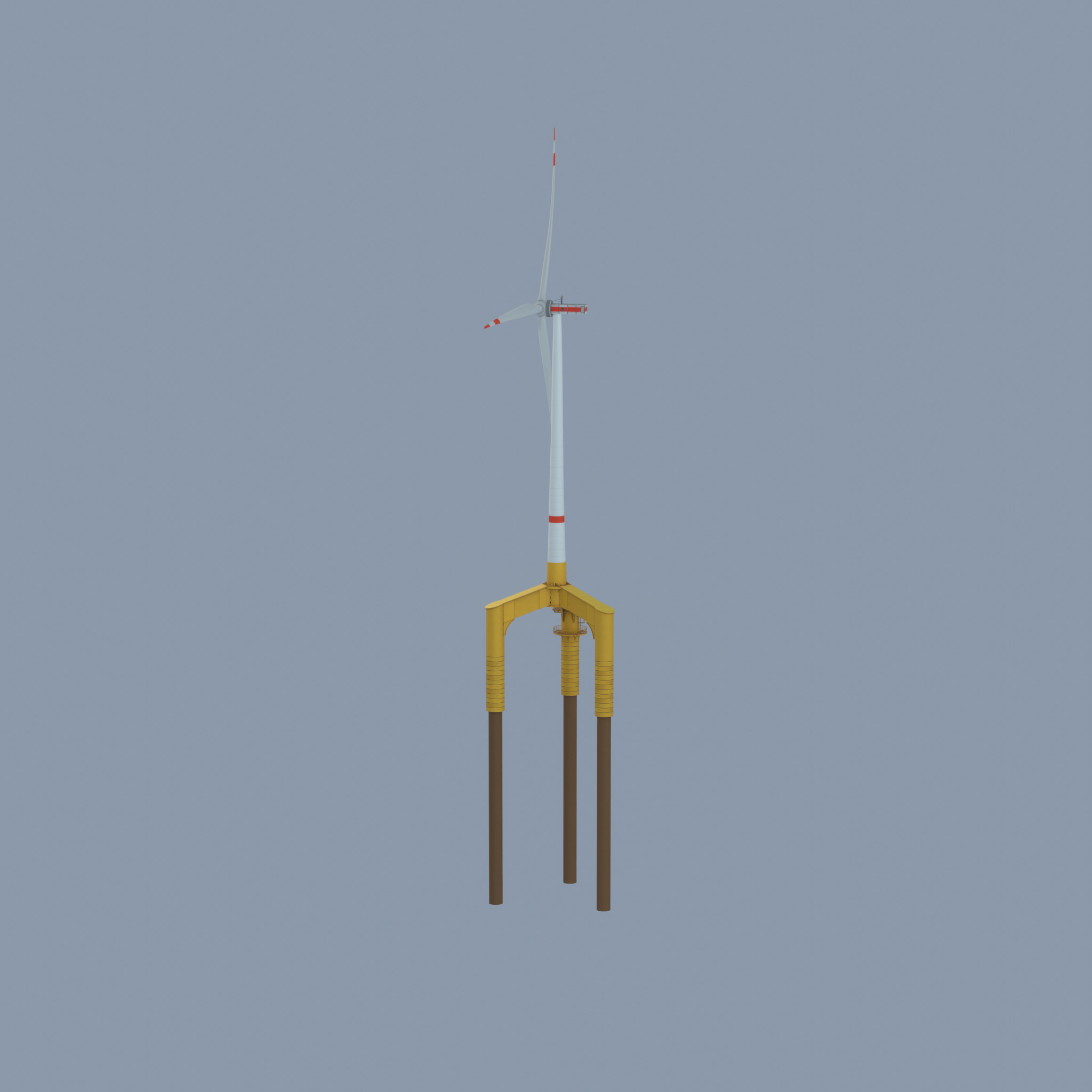 Wind turbine with Offshore Foundation E1 H-132 RD 172m animation Low-poly 3D model_26