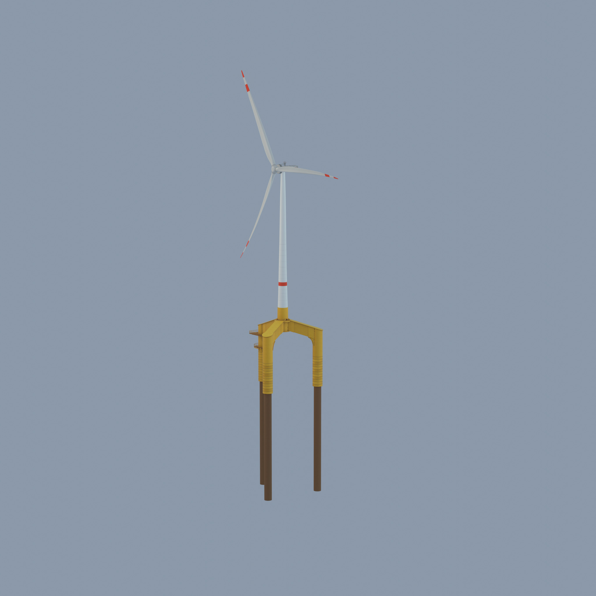 Wind turbine with Offshore Foundation E1 H-132 RD 172m animation Low-poly 3D model_69