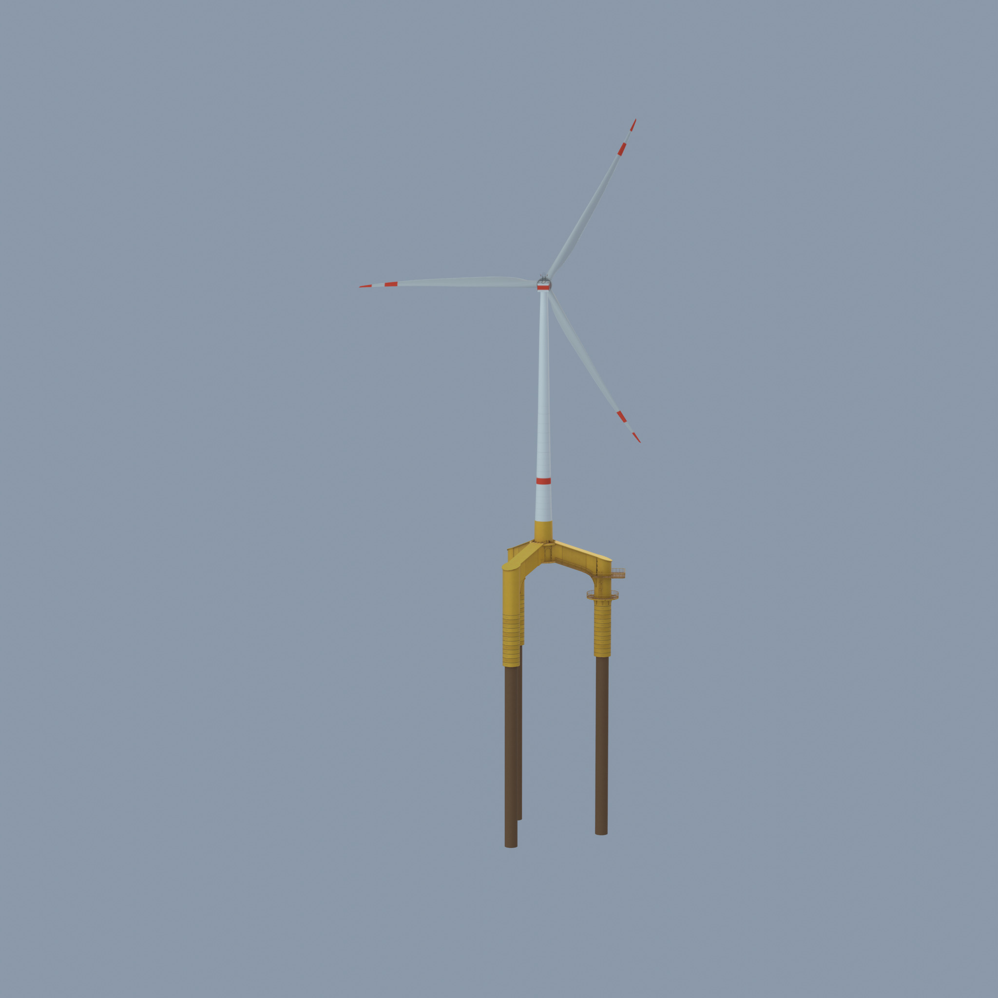Wind turbine with Offshore Foundation E1 H-132 RD 172m animation Low-poly 3D model_37