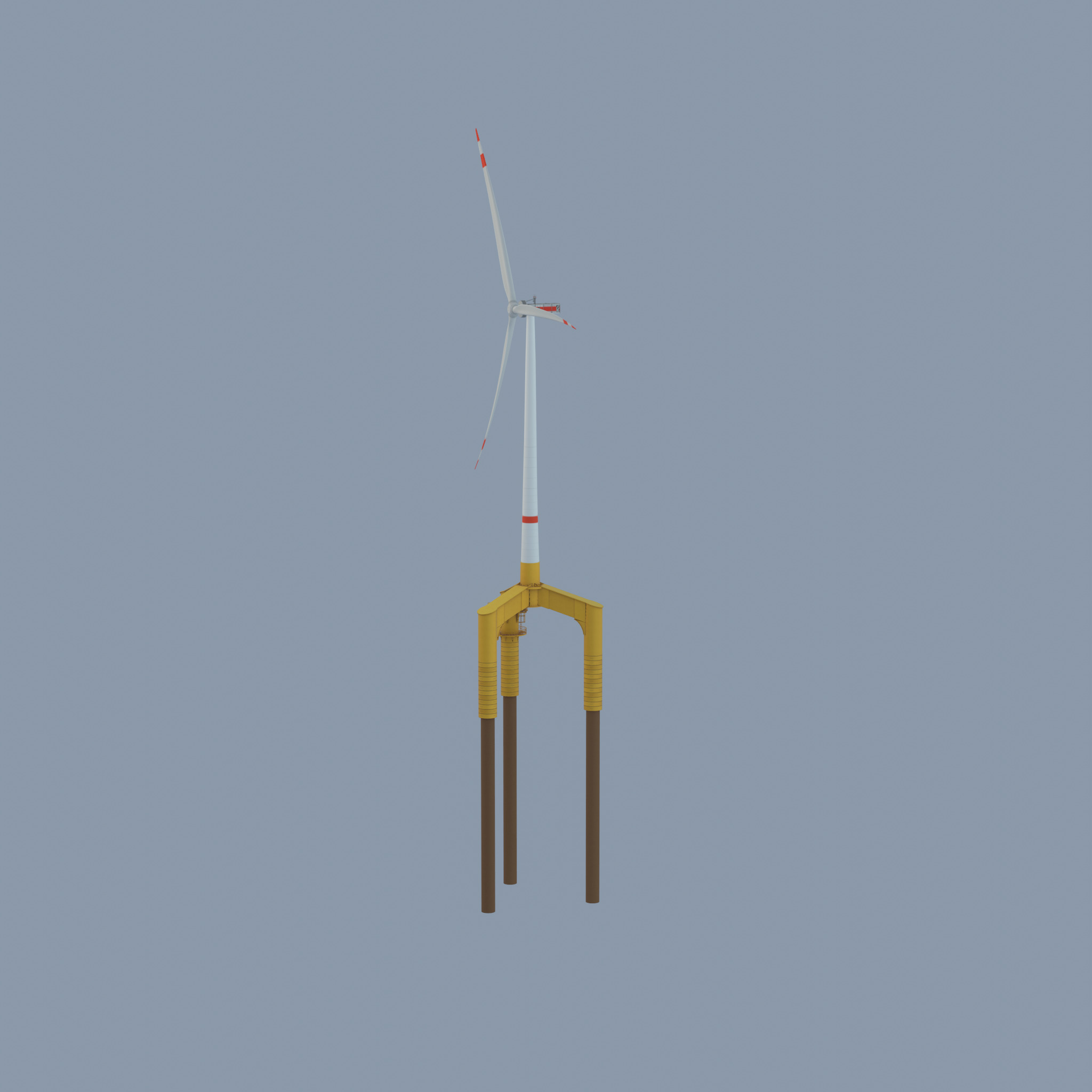 Wind turbine with Offshore Foundation E1 H-132 RD 172m animation Low-poly 3D model_22