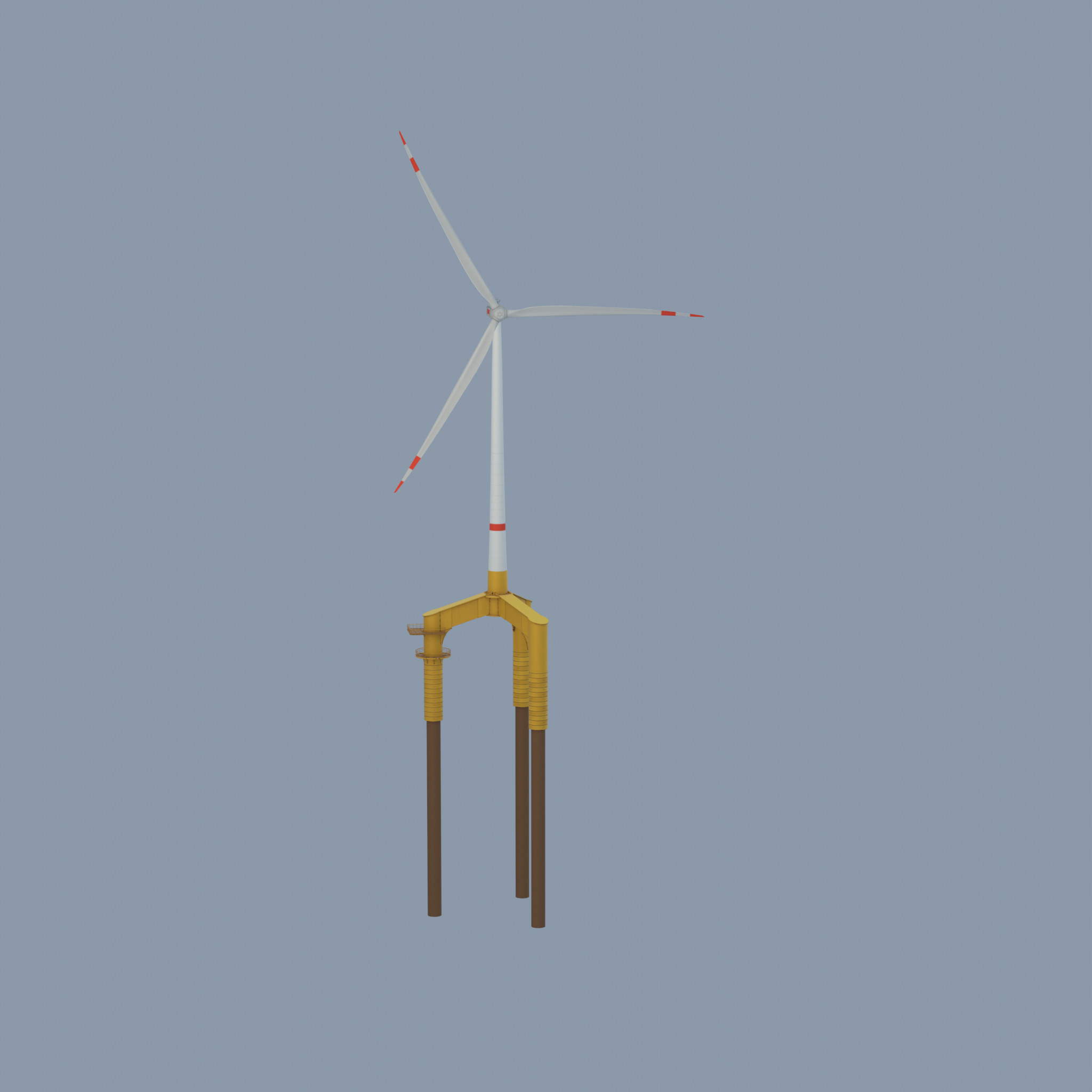 Wind turbine with Offshore Foundation E1 H-132 RD 172m animation Low-poly 3D model_60
