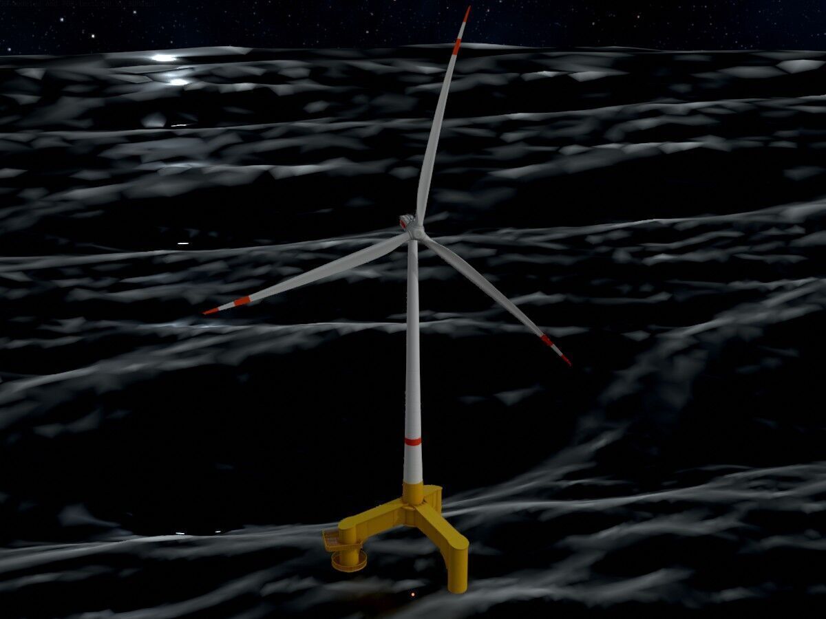 Wind turbine with Offshore Foundation E1 H-132 RD 172m animation Low-poly 3D model_17