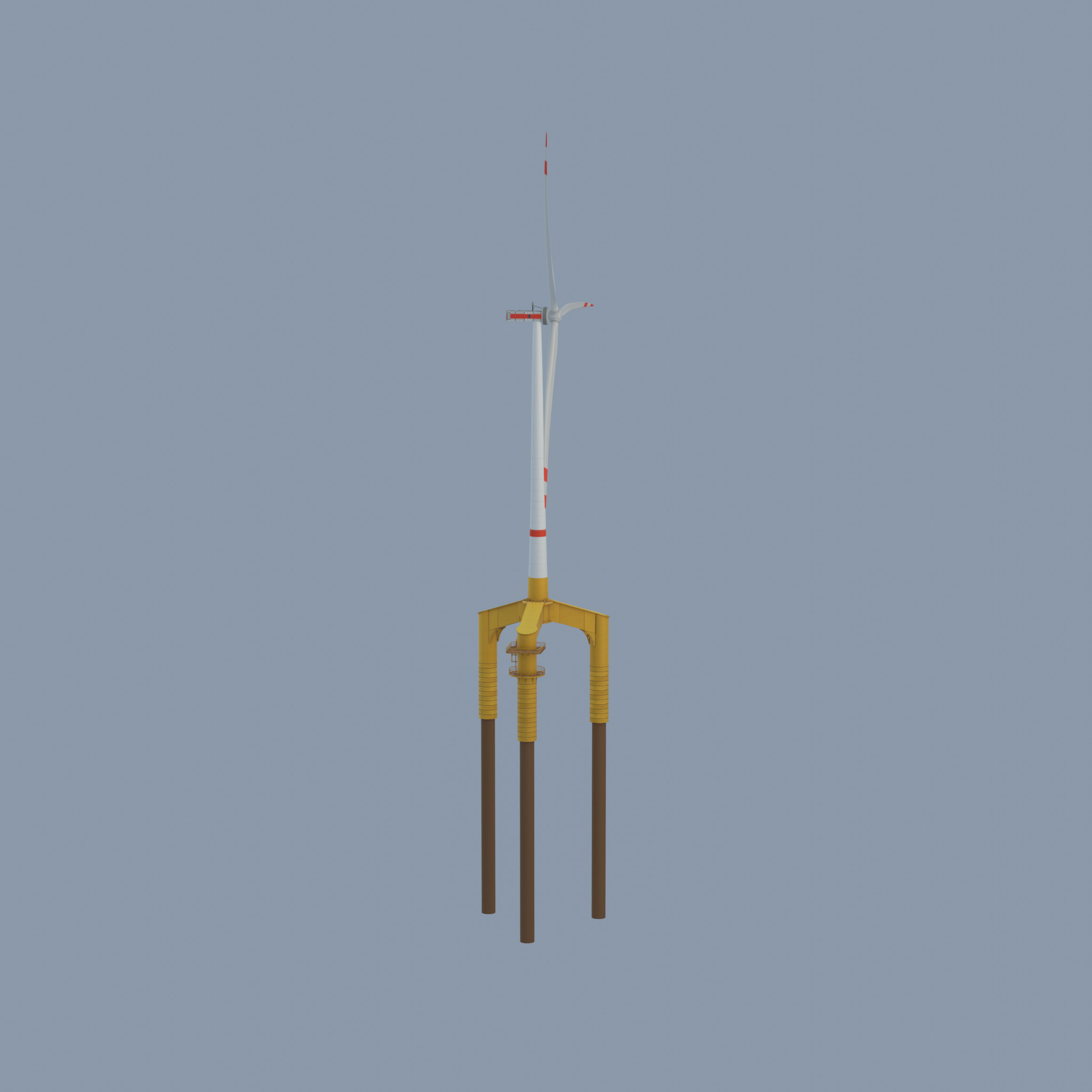 Wind turbine with Offshore Foundation E1 H-132 RD 172m animation Low-poly 3D model_50