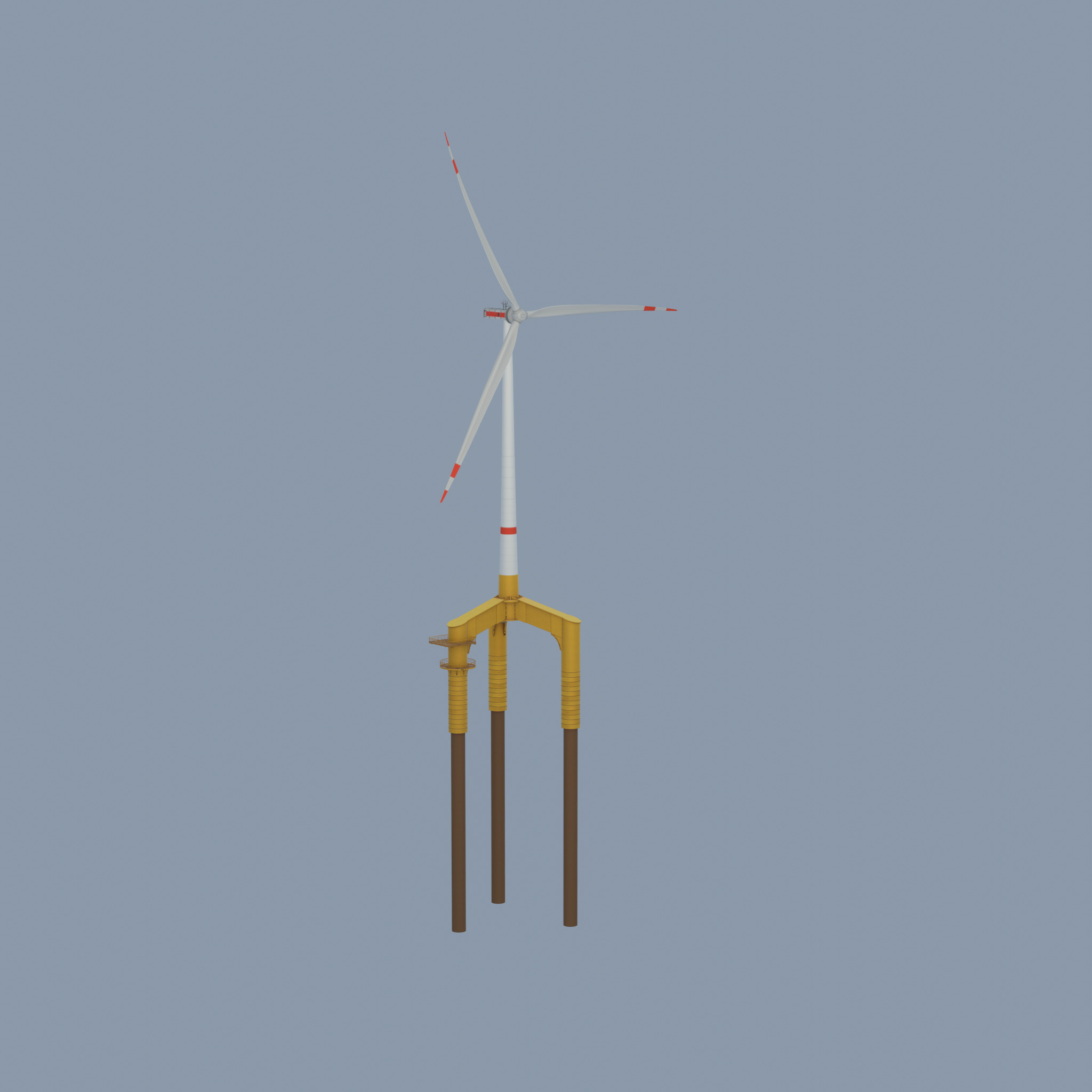 Wind turbine with Offshore Foundation E1 H-132 RD 172m animation Low-poly 3D model_56