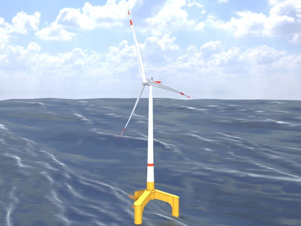 Wind turbine with Offshore Foundation E1 H-132 RD 172m animation Low-poly 3D model_13