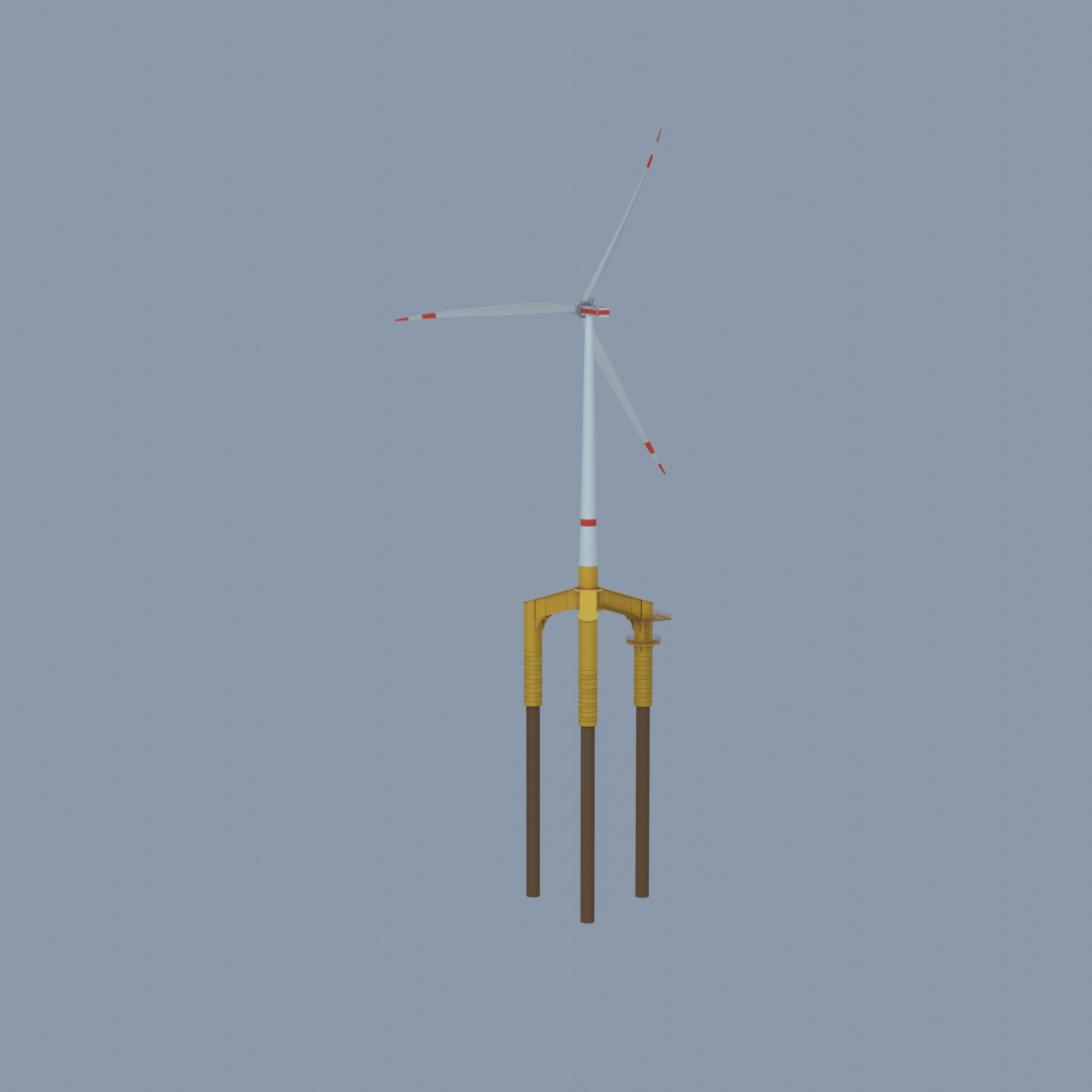 Wind turbine with Offshore Foundation E1 H-132 RD 172m animation Low-poly 3D model_33