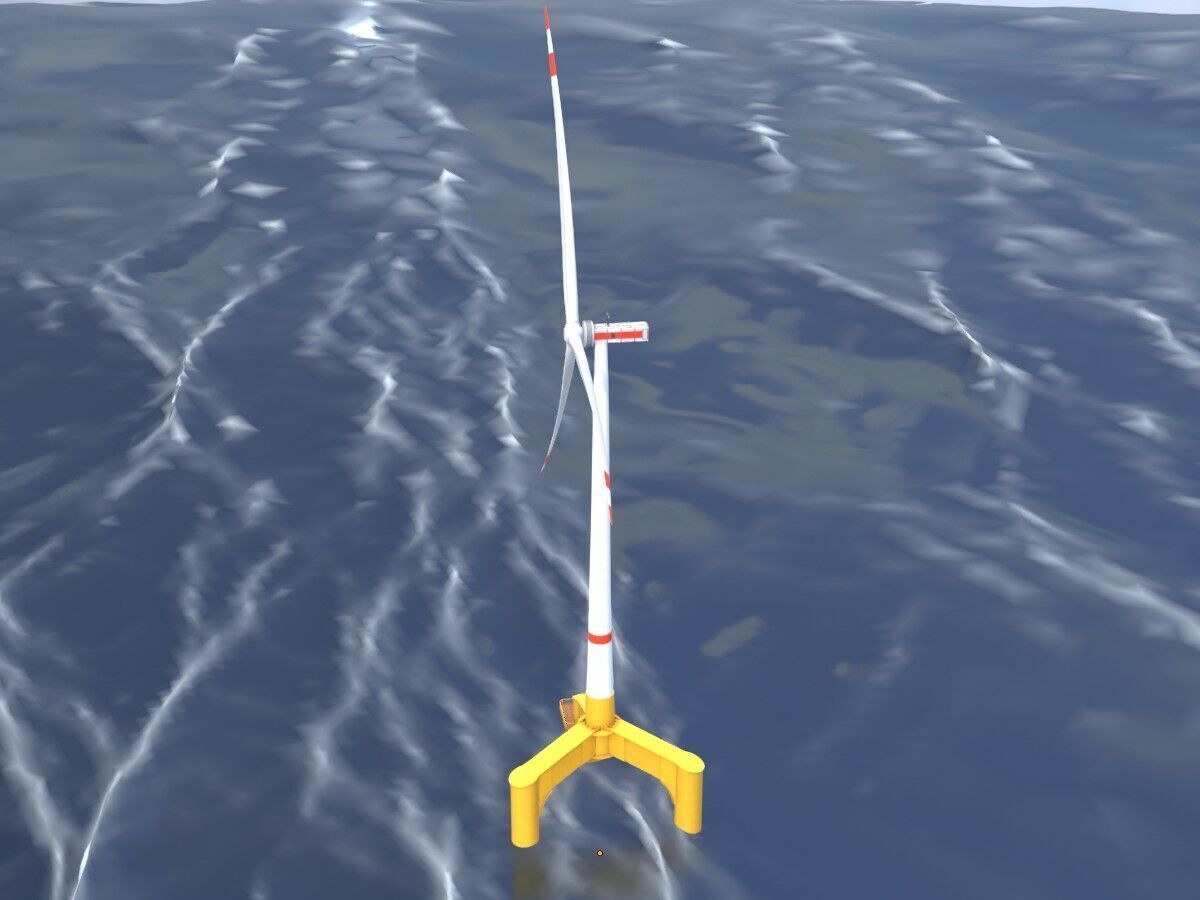 Wind turbine with Offshore Foundation E1 H-132 RD 172m animation Low-poly 3D model_18