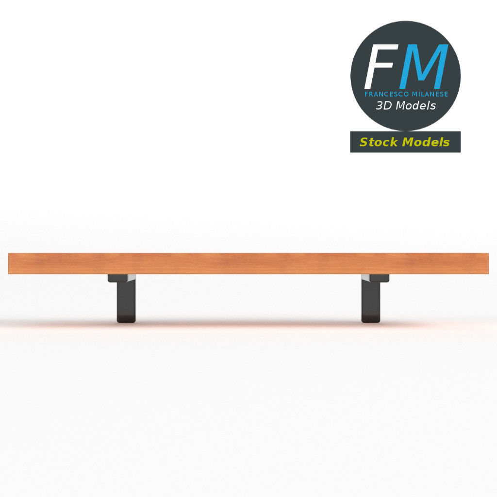 Shelf wooden with metal brackets 3D model_3