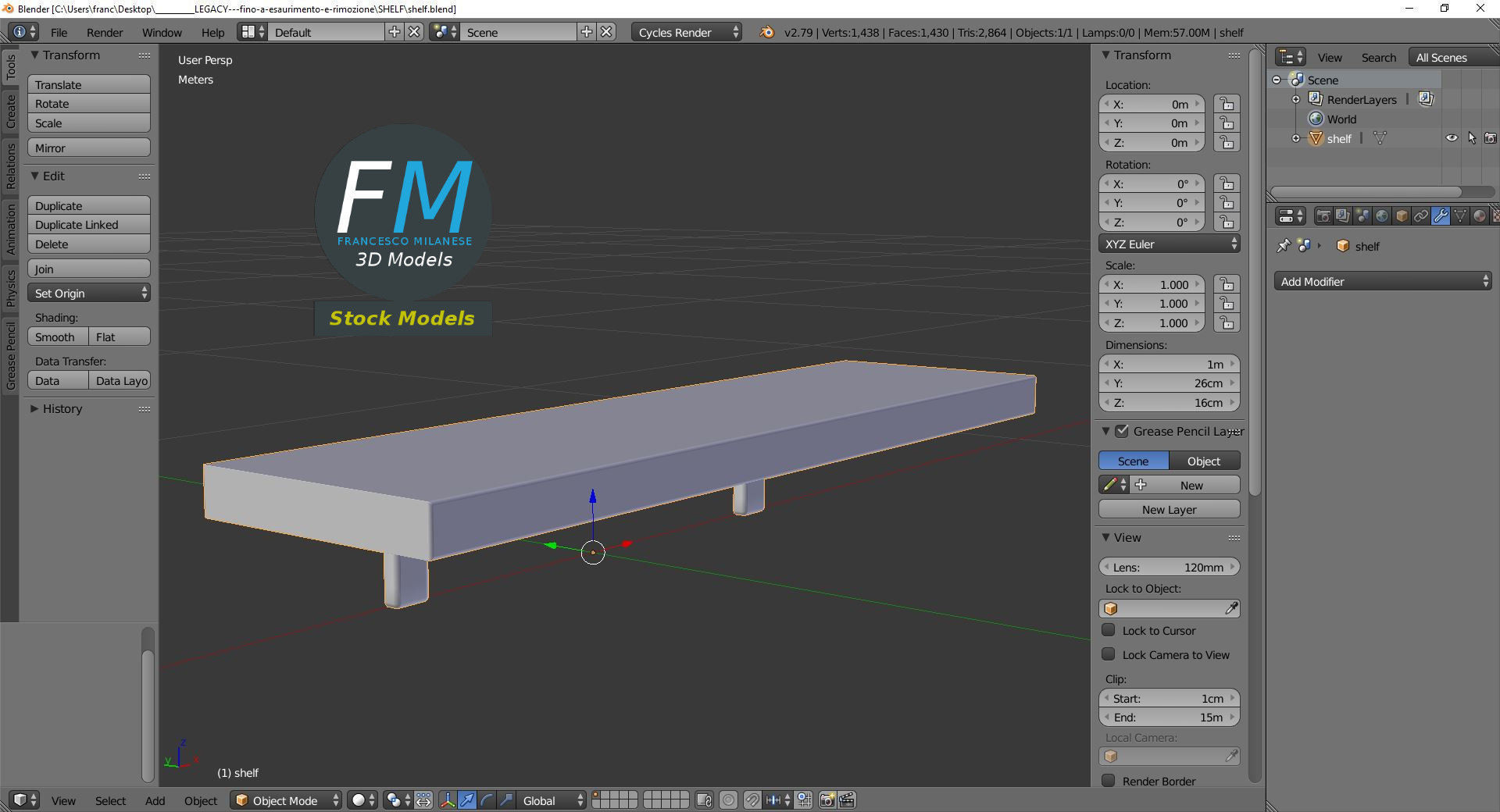 Shelf wooden with metal brackets 3D model_9