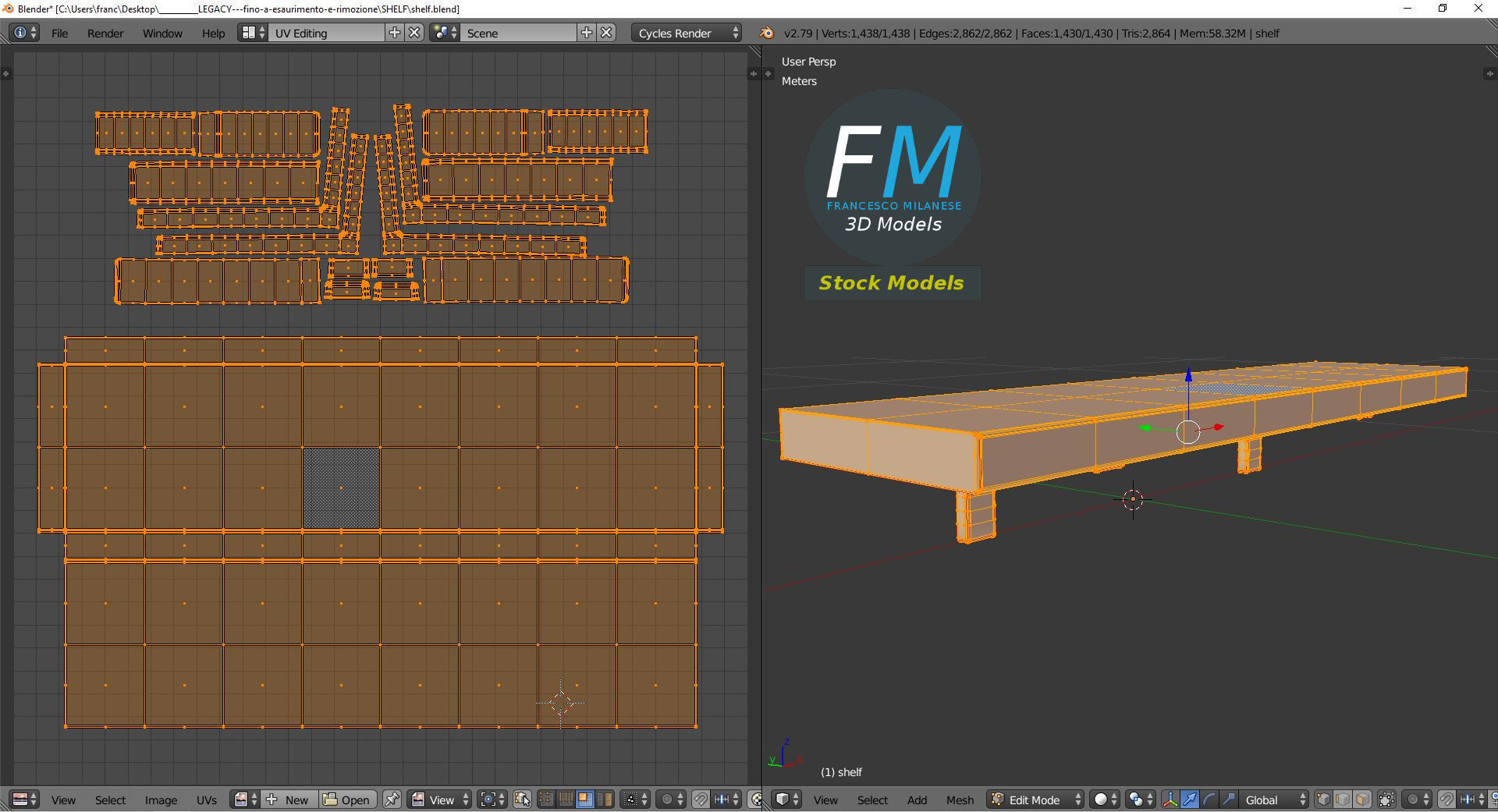Shelf wooden with metal brackets 3D model_10