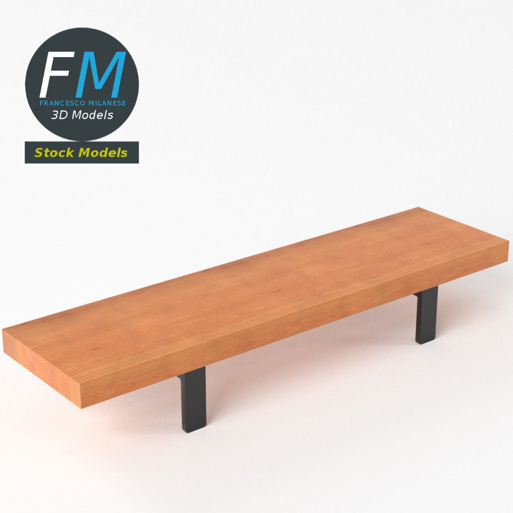 Shelf wooden with metal brackets 3D model_5