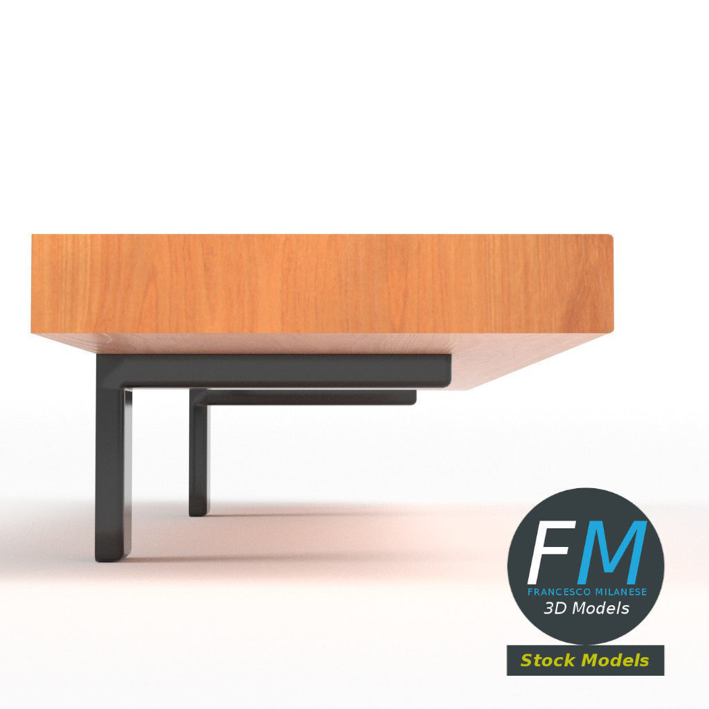 Shelf wooden with metal brackets 3D model_4