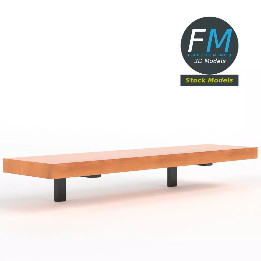 Shelf wooden with metal brackets 3D model_0