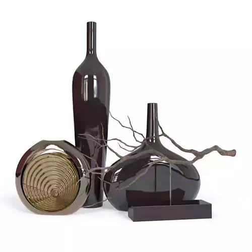 Black Vases and Decorative Branch