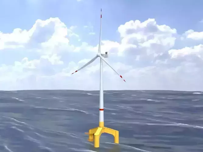 Wind turbine with Offshore Foundation V1 H-138 RD 162m Animation Low-poly 3D model