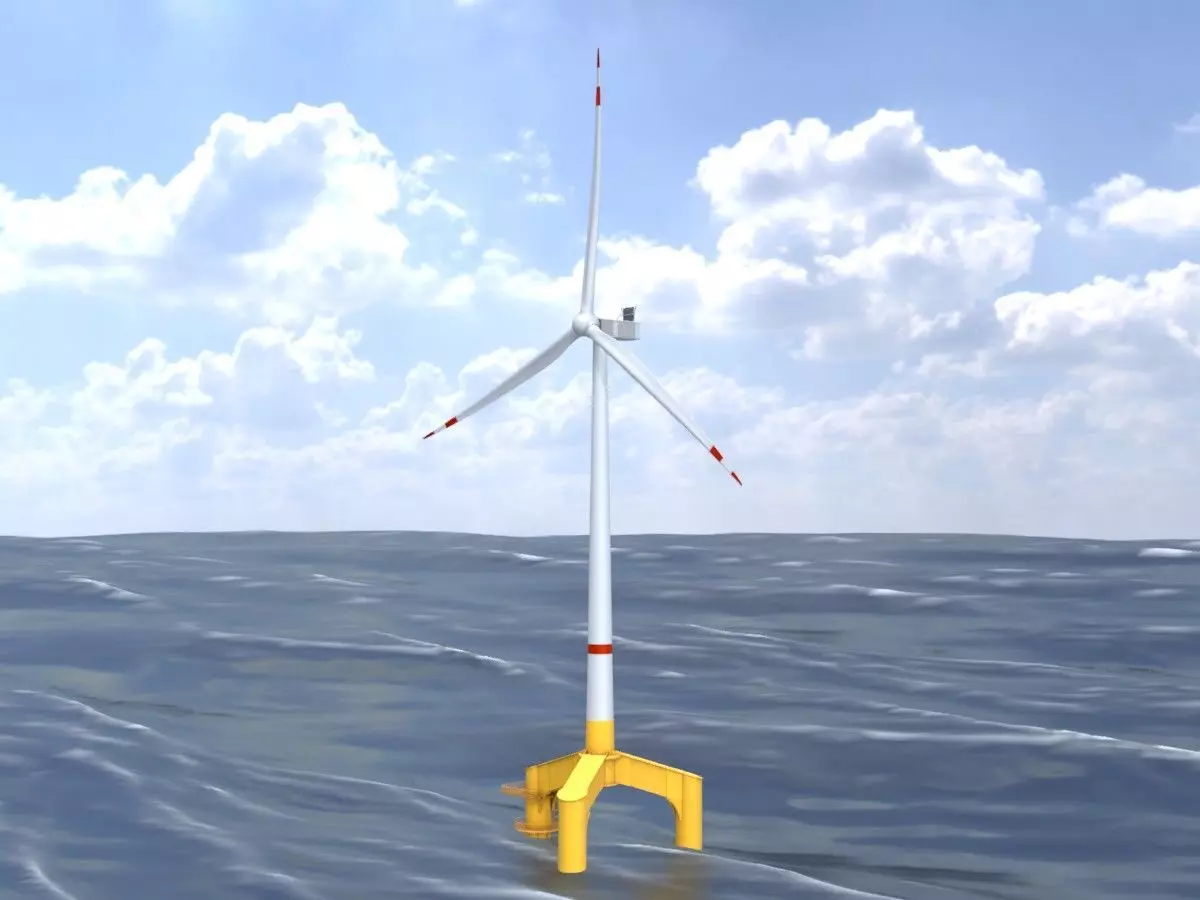 Wind turbine with Offshore Foundation V1 H-138 RD 162m Animation Low-poly 3D model_0