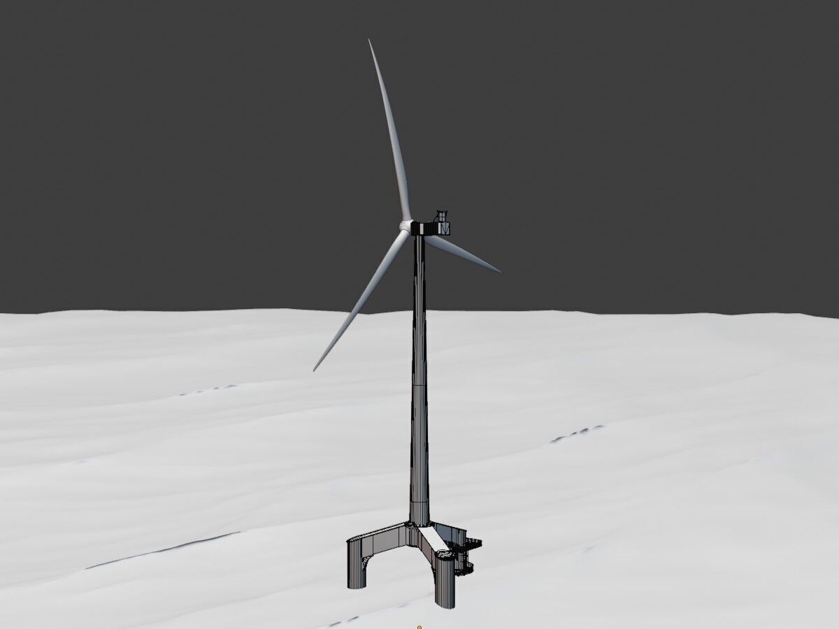 Wind turbine with Offshore Foundation V1 H-138 RD 162m Animation Low-poly 3D model_10