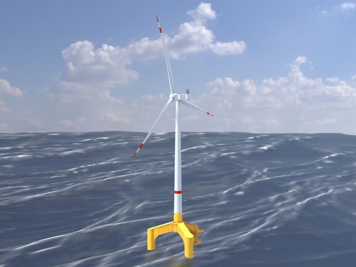Wind turbine with Offshore Foundation V1 H-138 RD 162m Animation Low-poly 3D model_2