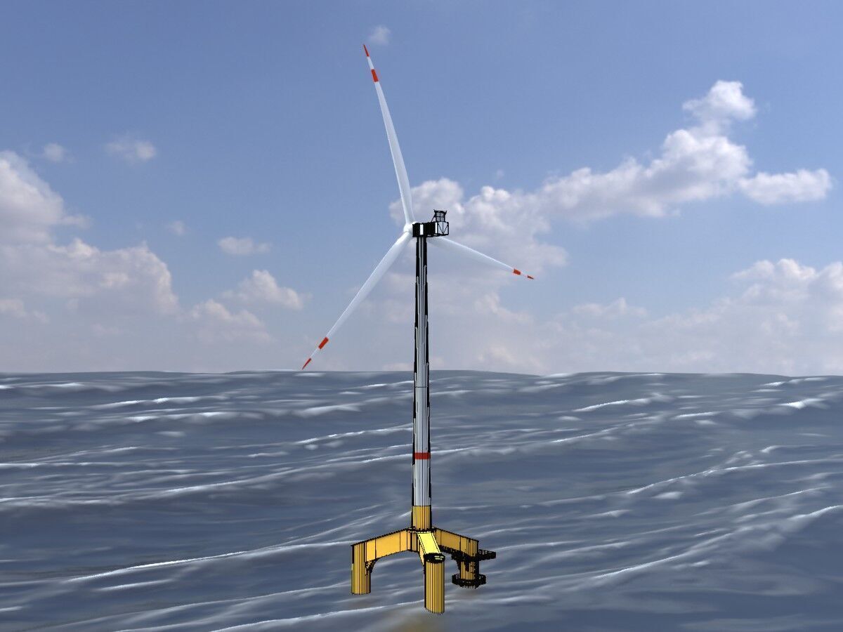 Wind turbine with Offshore Foundation V1 H-138 RD 162m Animation Low-poly 3D model_6