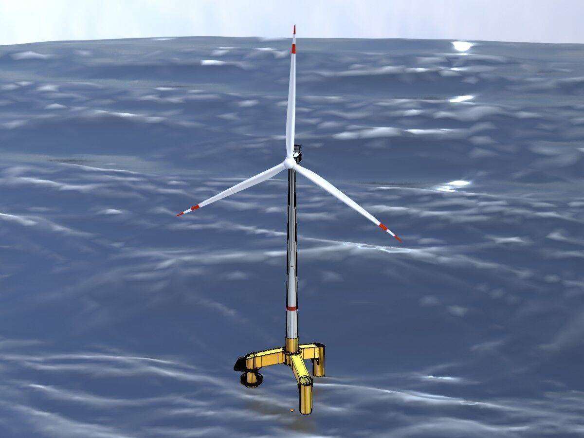 Wind turbine with Offshore Foundation V1 H-138 RD 162m Animation Low-poly 3D model_5