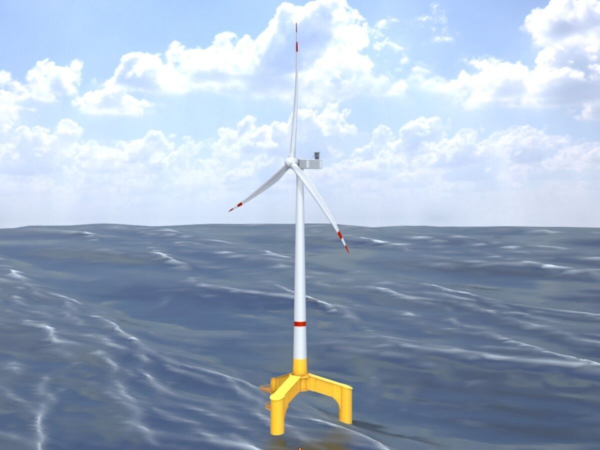 Wind turbine with Offshore Foundation V1 H-138 RD 162m Animation Low-poly 3D model_13
