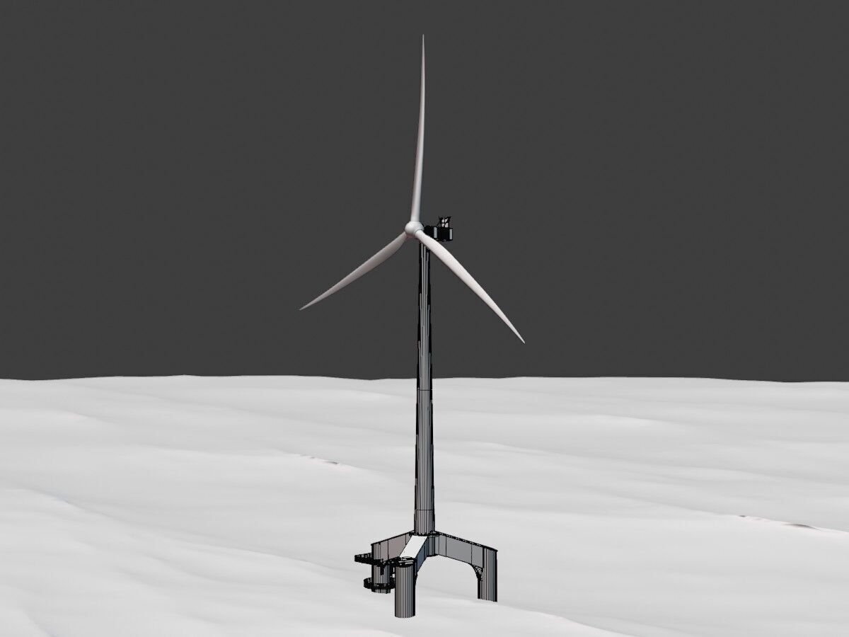 Wind turbine with Offshore Foundation V1 H-138 RD 162m Animation Low-poly 3D model_9
