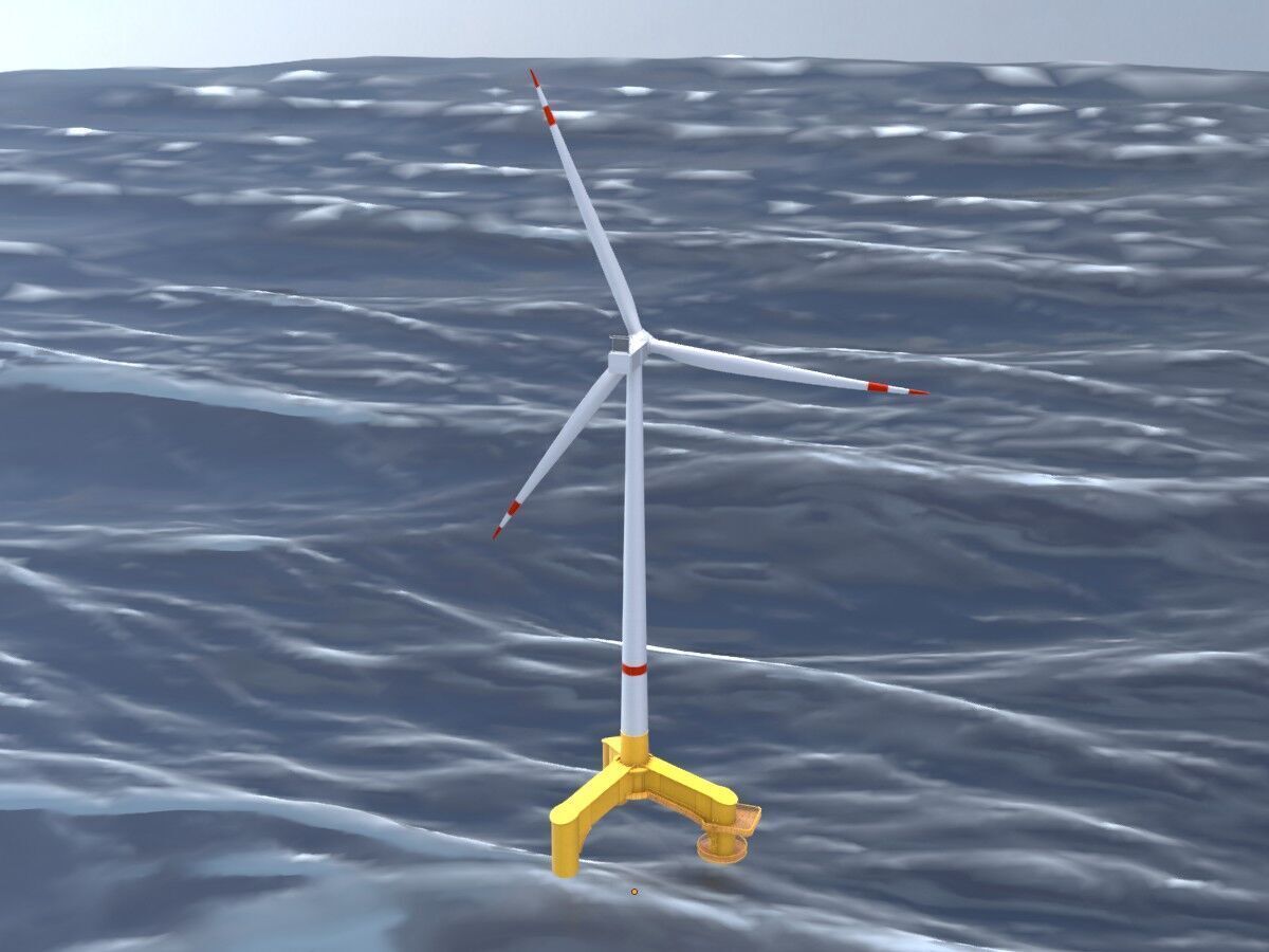 Wind turbine with Offshore Foundation V1 H-138 RD 162m Animation Low-poly 3D model_19