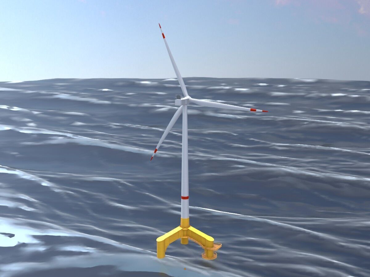 Wind turbine with Offshore Foundation V1 H-138 RD 162m Animation Low-poly 3D model_3