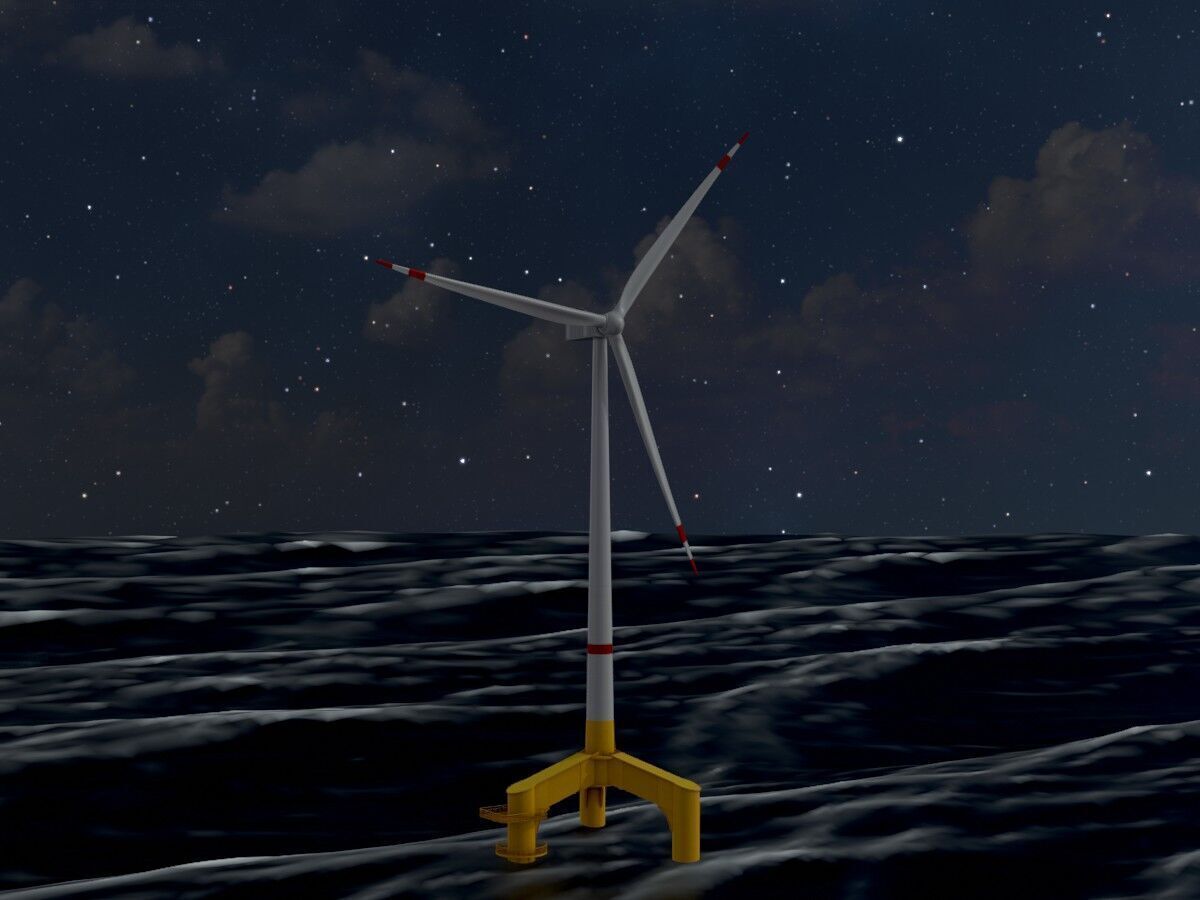 Wind turbine with Offshore Foundation V1 H-138 RD 162m Animation Low-poly 3D model_20