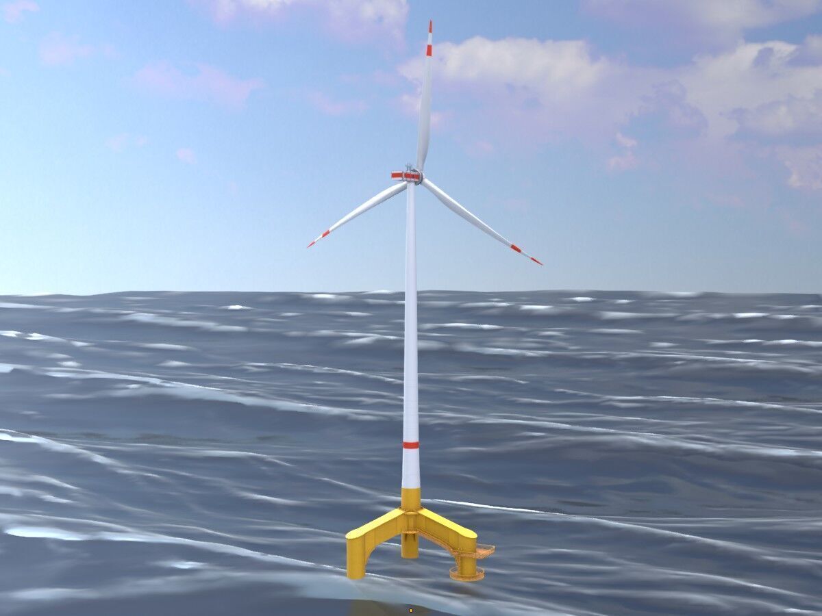 Wind turbine with Offshore Foundation E1 H-160 RD 138m Animation Low-poly 3D model_3