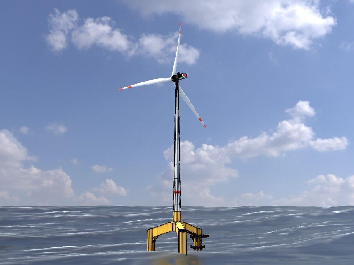 Wind turbine with Offshore Foundation E1 H-160 RD 138m Animation Low-poly 3D model_6