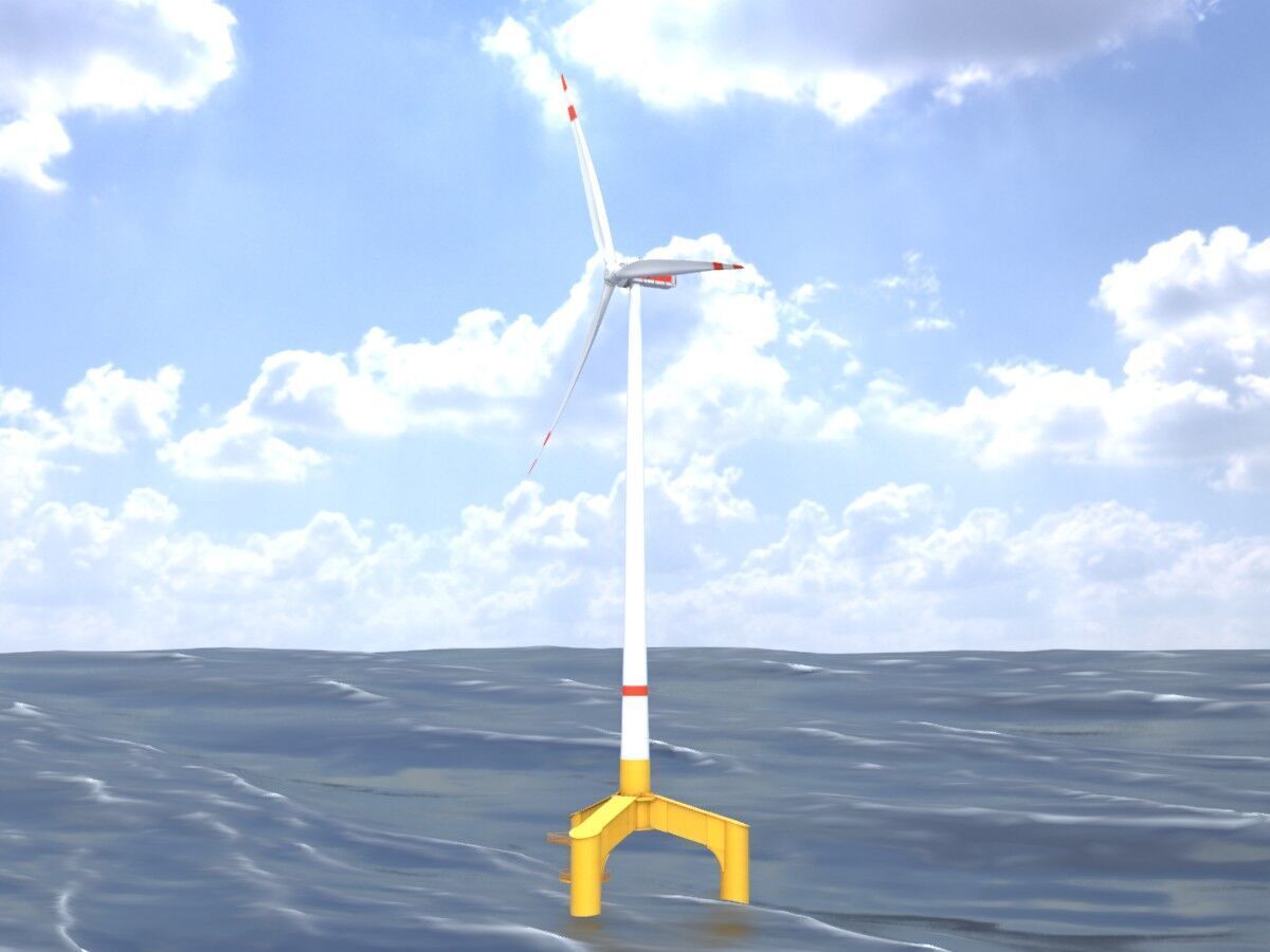Wind turbine with Offshore Foundation E1 H-160 RD 138m Animation Low-poly 3D model_13