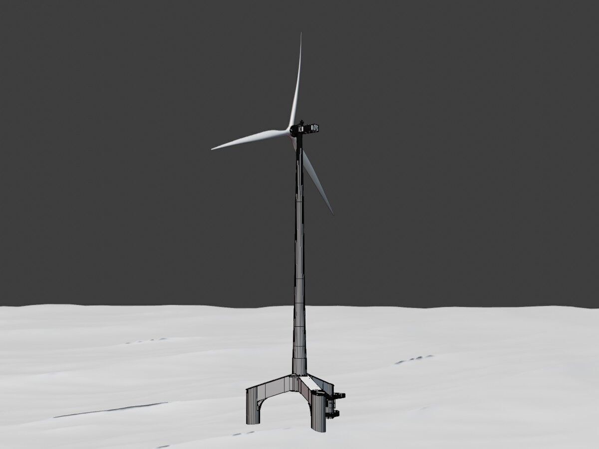 Wind turbine with Offshore Foundation E1 H-160 RD 138m Animation Low-poly 3D model_10