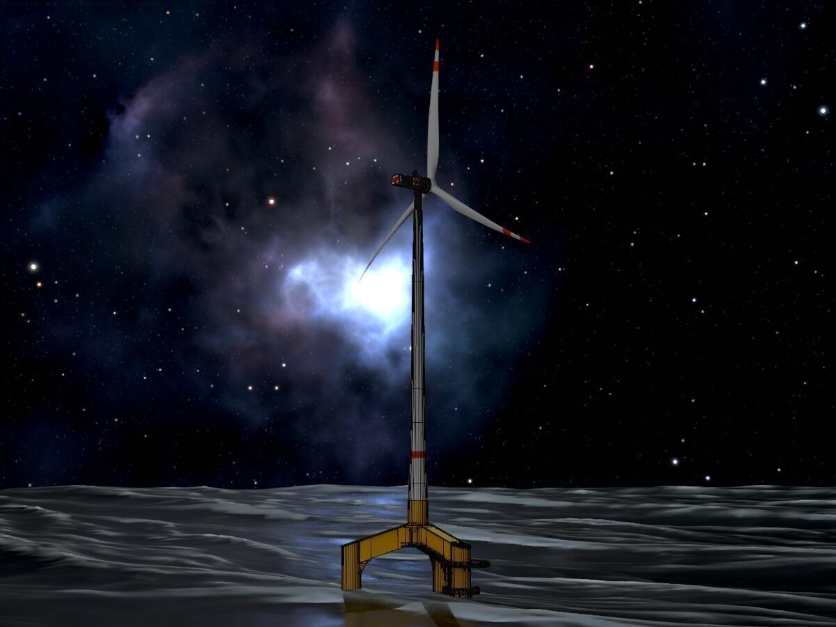 Wind turbine with Offshore Foundation E1 H-160 RD 138m Animation Low-poly 3D model_7