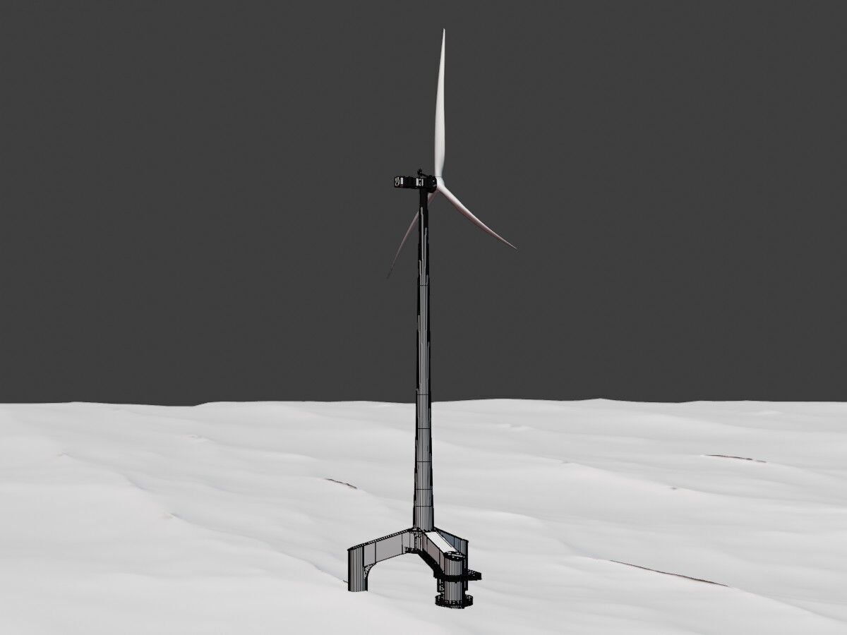 Wind turbine with Offshore Foundation E1 H-160 RD 138m Animation Low-poly 3D model_11