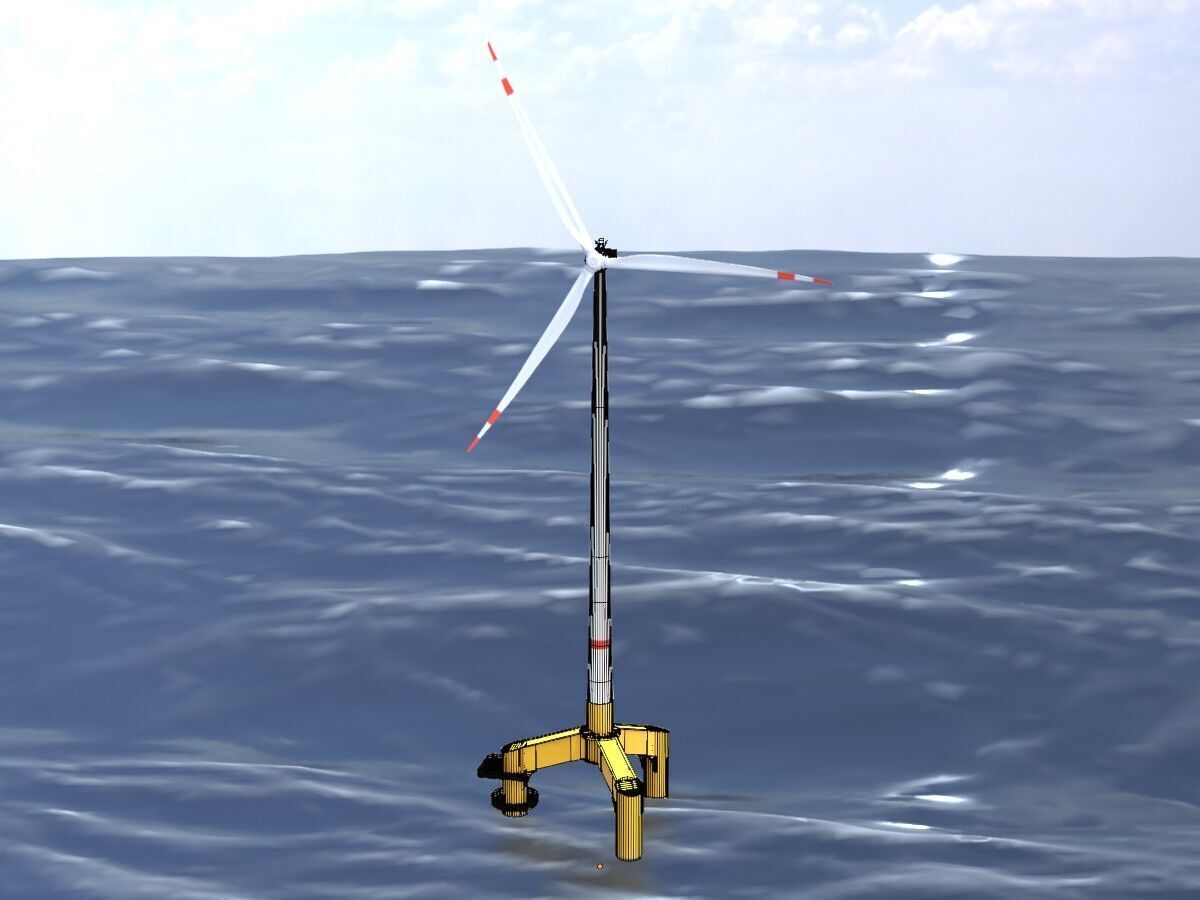 Wind turbine with Offshore Foundation E1 H-160 RD 138m Animation Low-poly 3D model_5