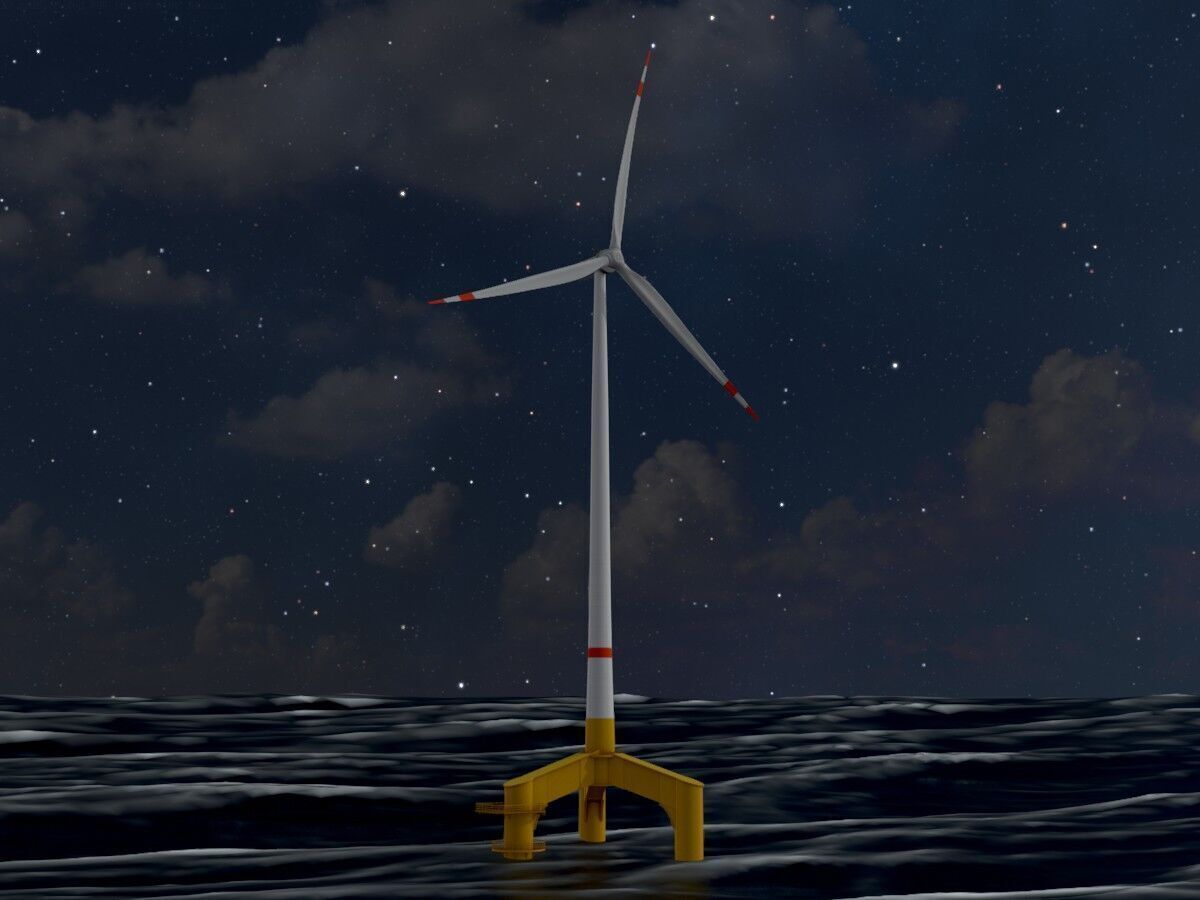 Wind turbine with Offshore Foundation E1 H-160 RD 138m Animation Low-poly 3D model_20