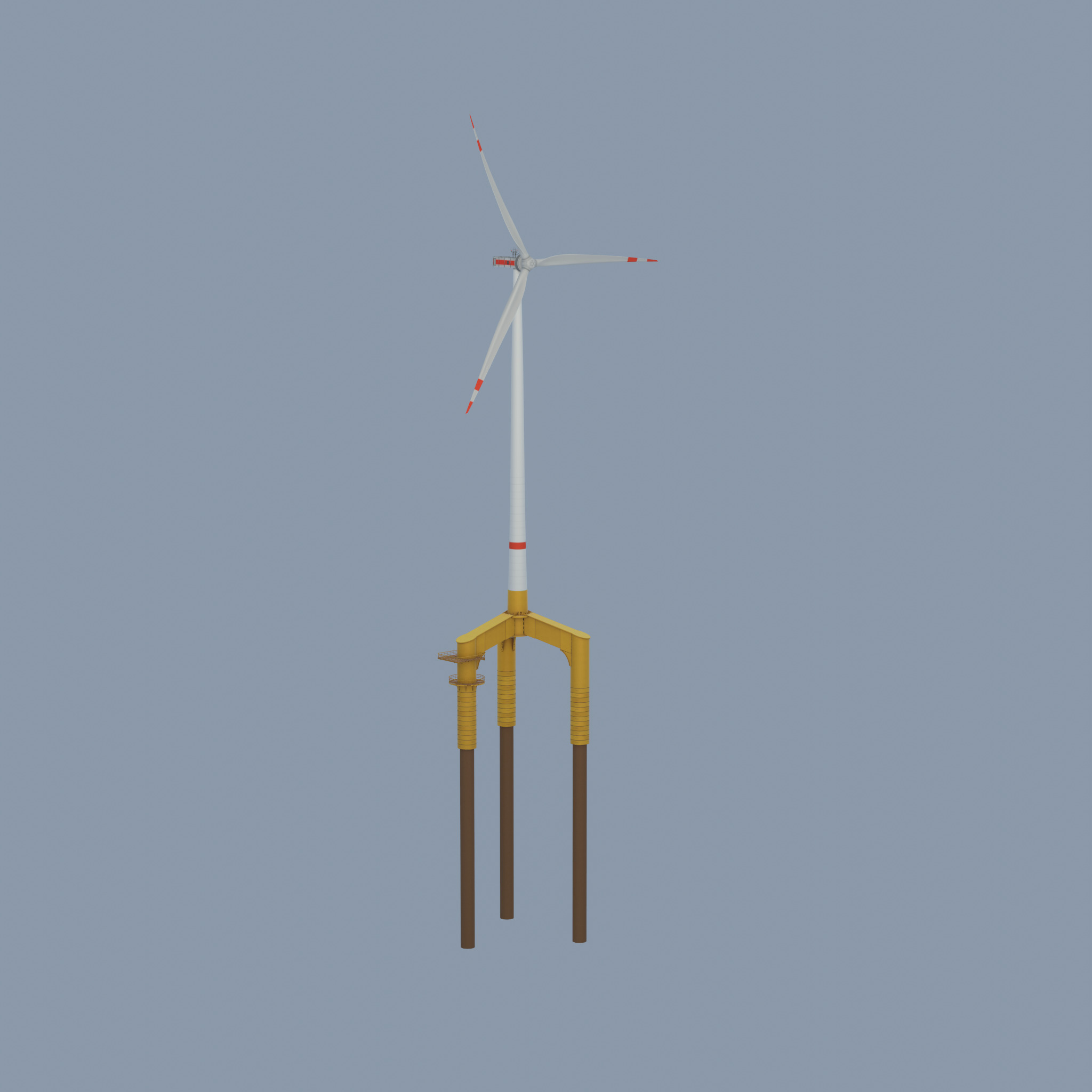 Wind turbine with Offshore Foundation E1 H-160 RD 138m Animation Low-poly 3D model_36