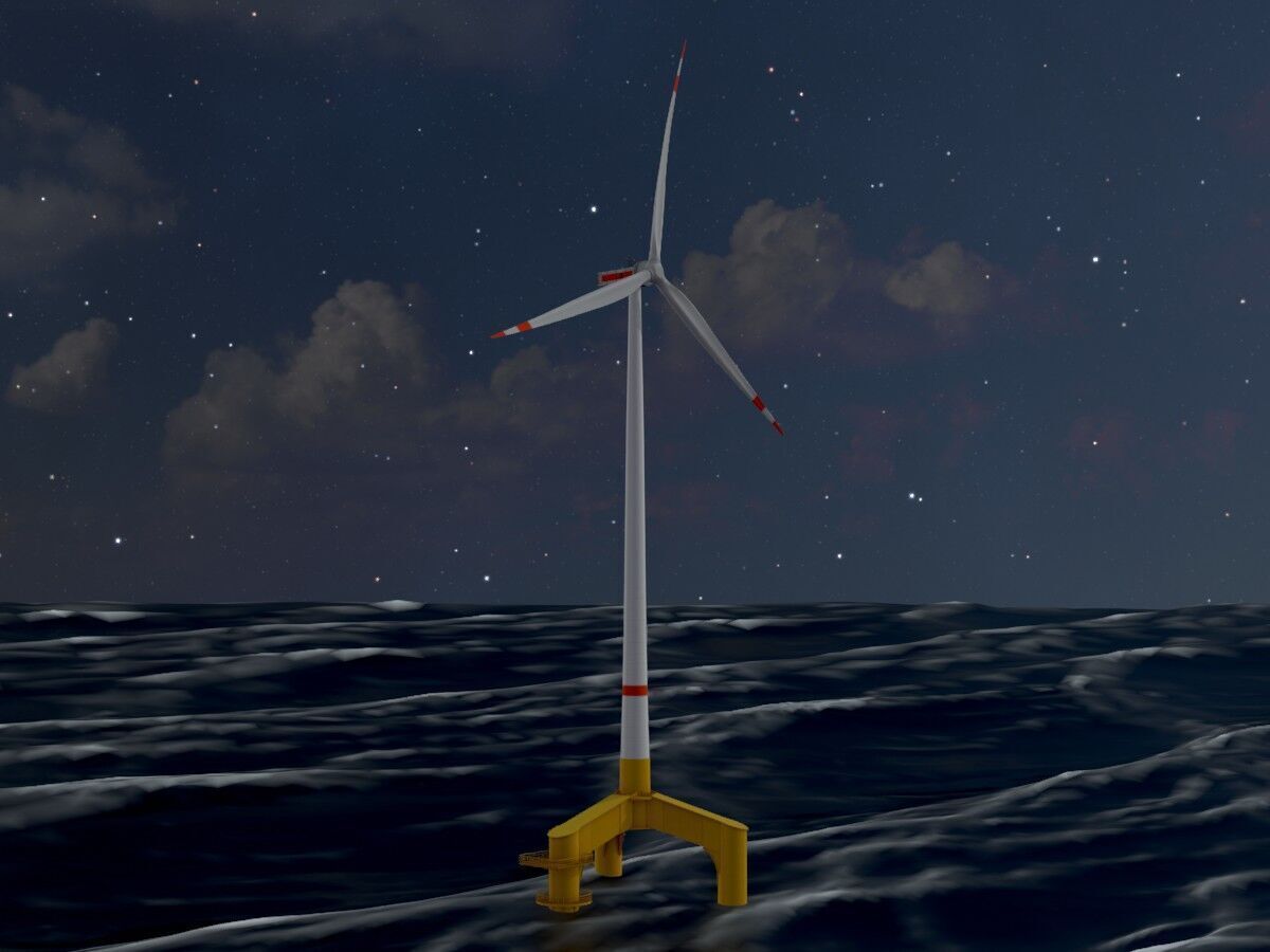 Wind turbine with Offshore Foundation E1 H-160 RD 138m Animation Low-poly 3D model_4