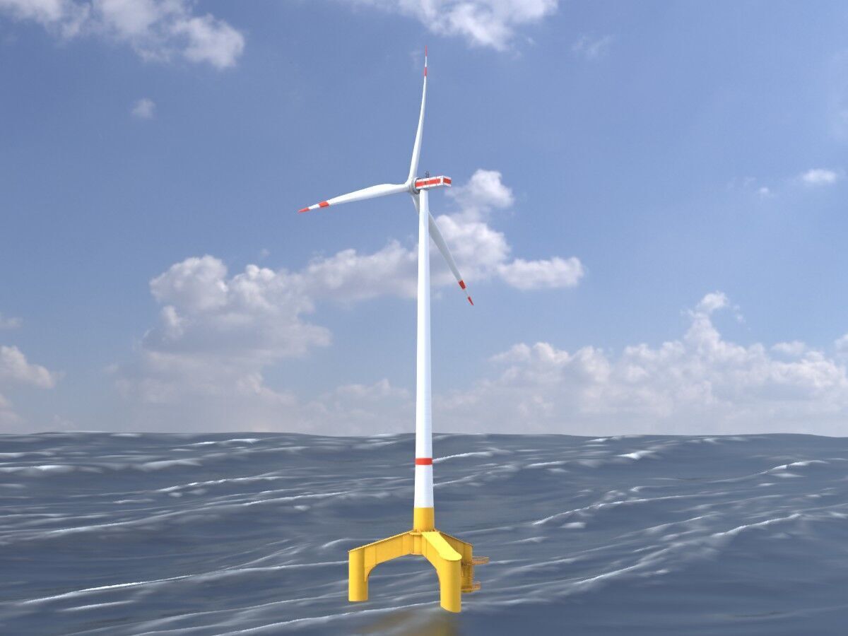 Wind turbine with Offshore Foundation E1 H-160 RD 138m Animation Low-poly 3D model_2