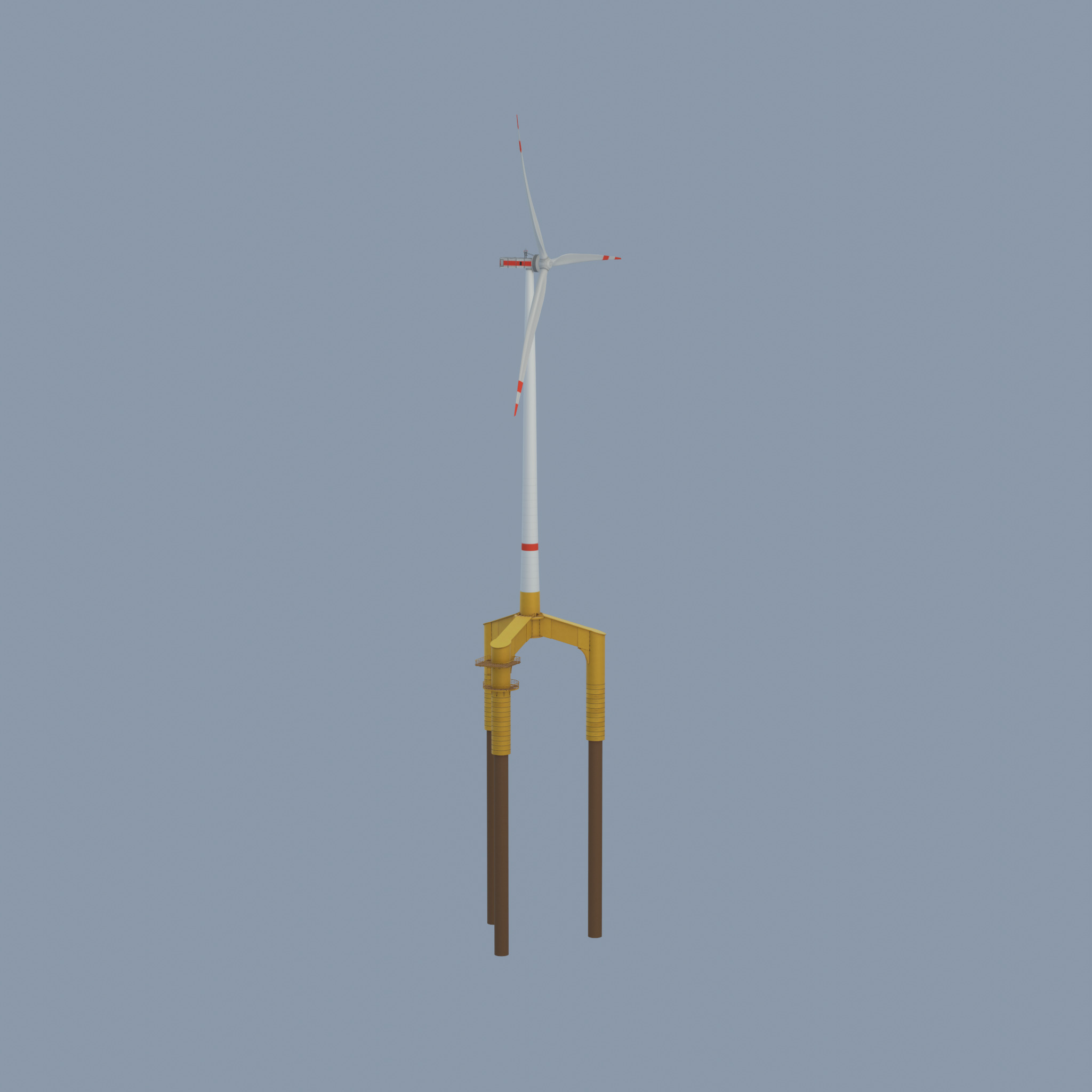 Wind turbine with Offshore Foundation E1 H-160 RD 138m Animation Low-poly 3D model_38