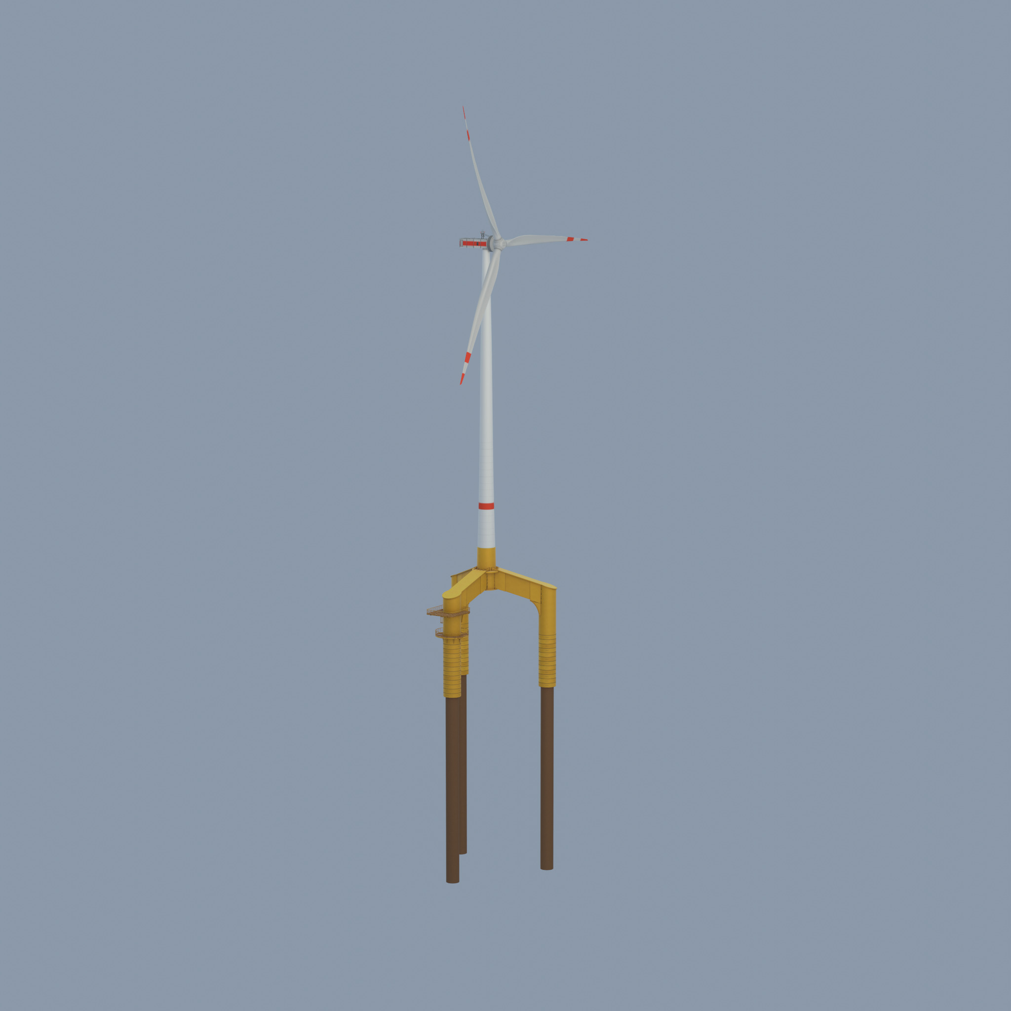 Wind turbine with Offshore Foundation E1 H-160 RD 138m Animation Low-poly 3D model_65