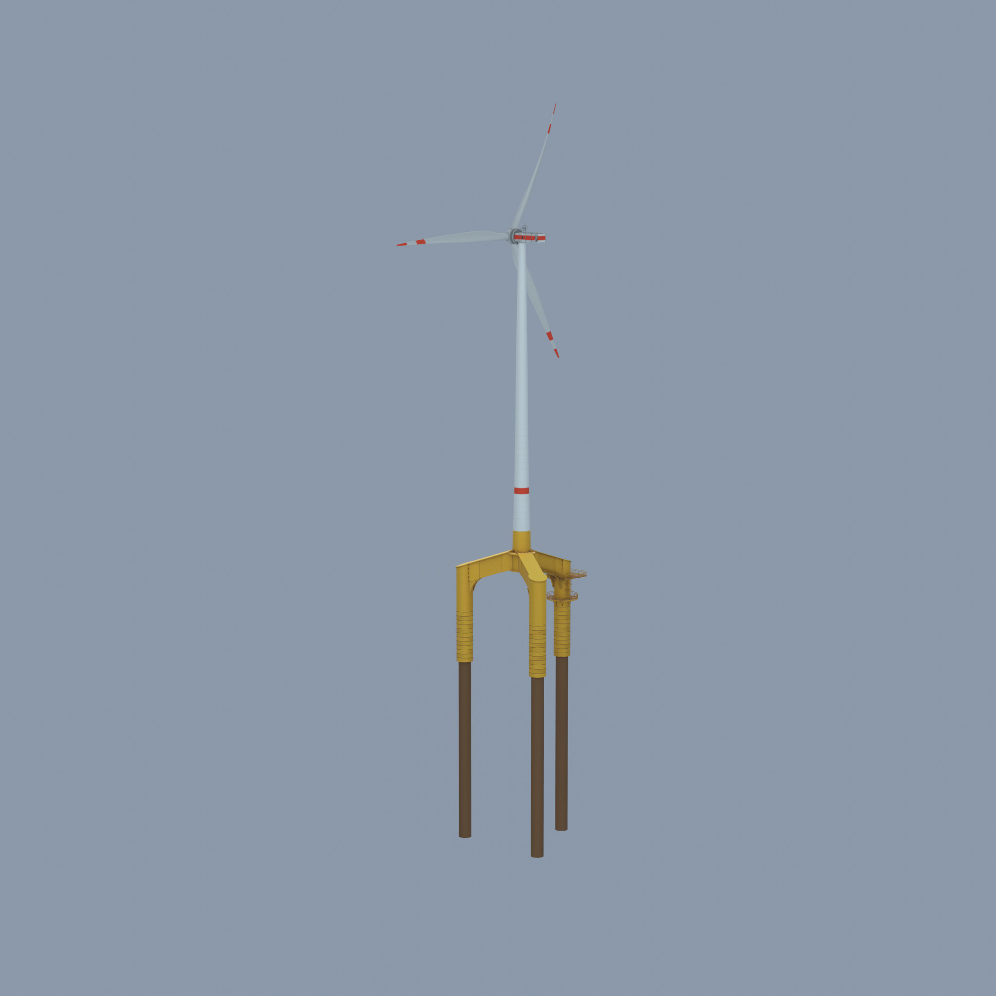 Wind turbine with Offshore Foundation E1 H-160 RD 138m Animation Low-poly 3D model_45