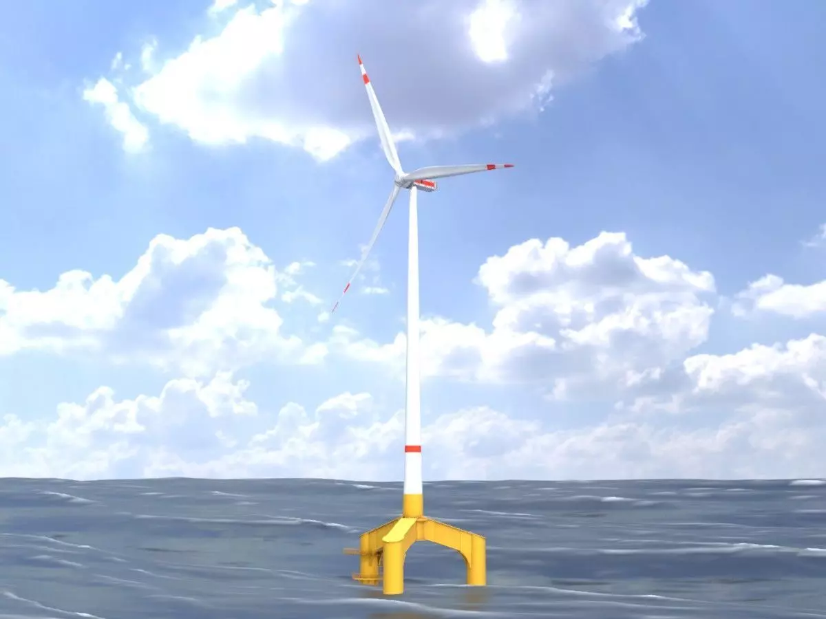 Wind turbine with Offshore Foundation E1 H-160 RD 138m Animation Low-poly 3D model_0