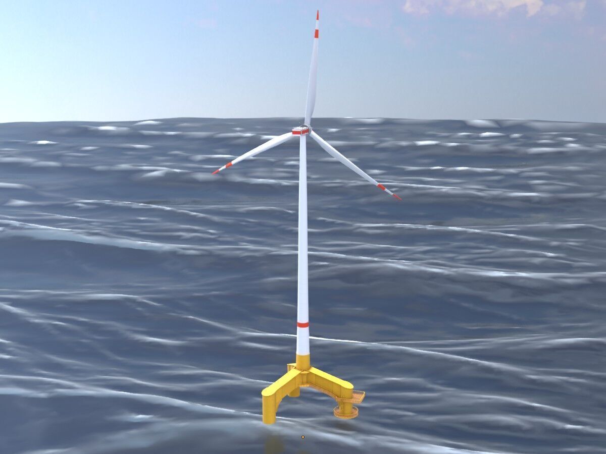 Wind turbine with Offshore Foundation E1 H-160 RD 138m Animation Low-poly 3D model_19