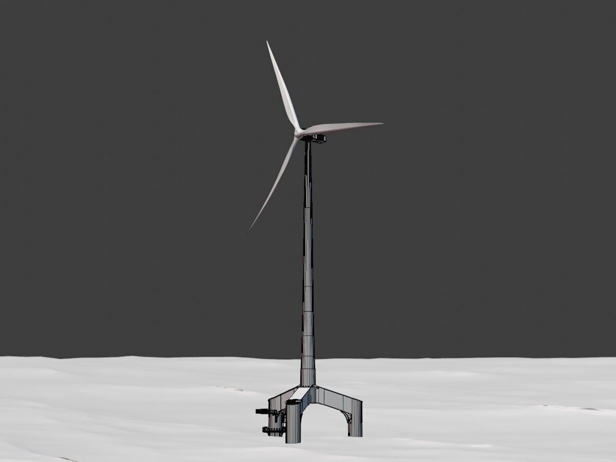 Wind turbine with Offshore Foundation E1 H-160 RD 138m Animation Low-poly 3D model_9