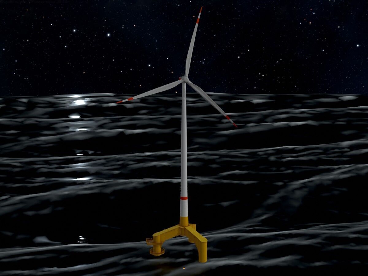 Wind turbine with Offshore Foundation E1 H-160 RD 138m Animation Low-poly 3D model_17